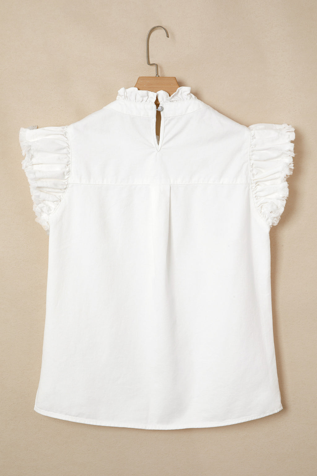 Blue Frilled Collar Flutter Sleeve Denim Top