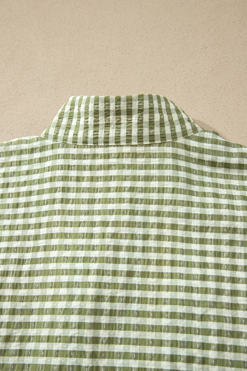 Red Plaid Short Sleeve Colorblock Trim Split Neck Blouse