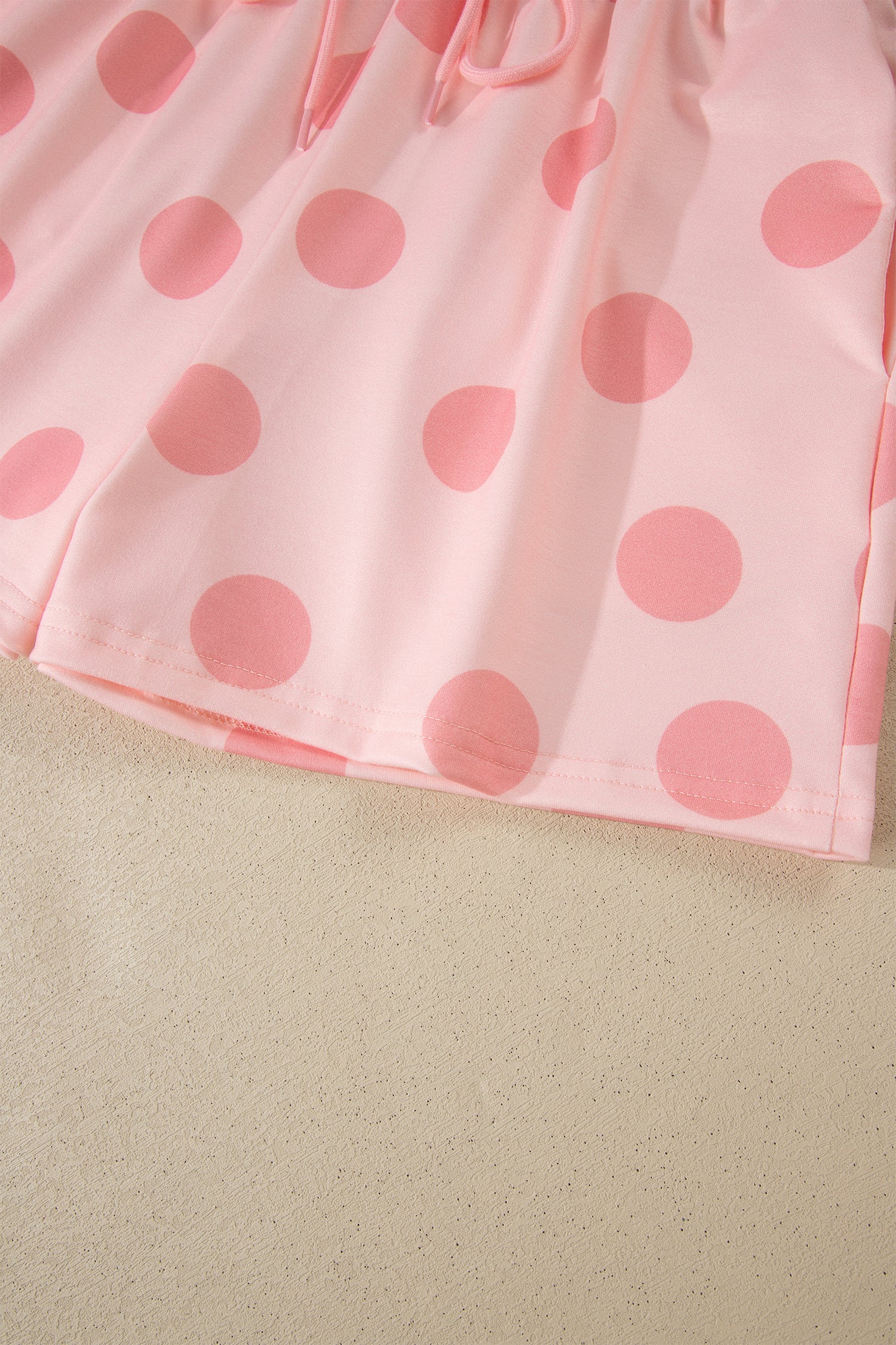 Sky Blue Polka Dot Print Loose Tee Drawstring Elastic Waist Short Set