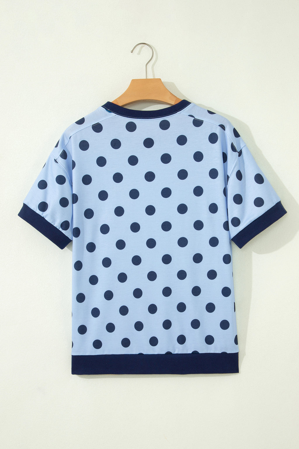 Pink Color Block Trim Polka Dot Casual Tee