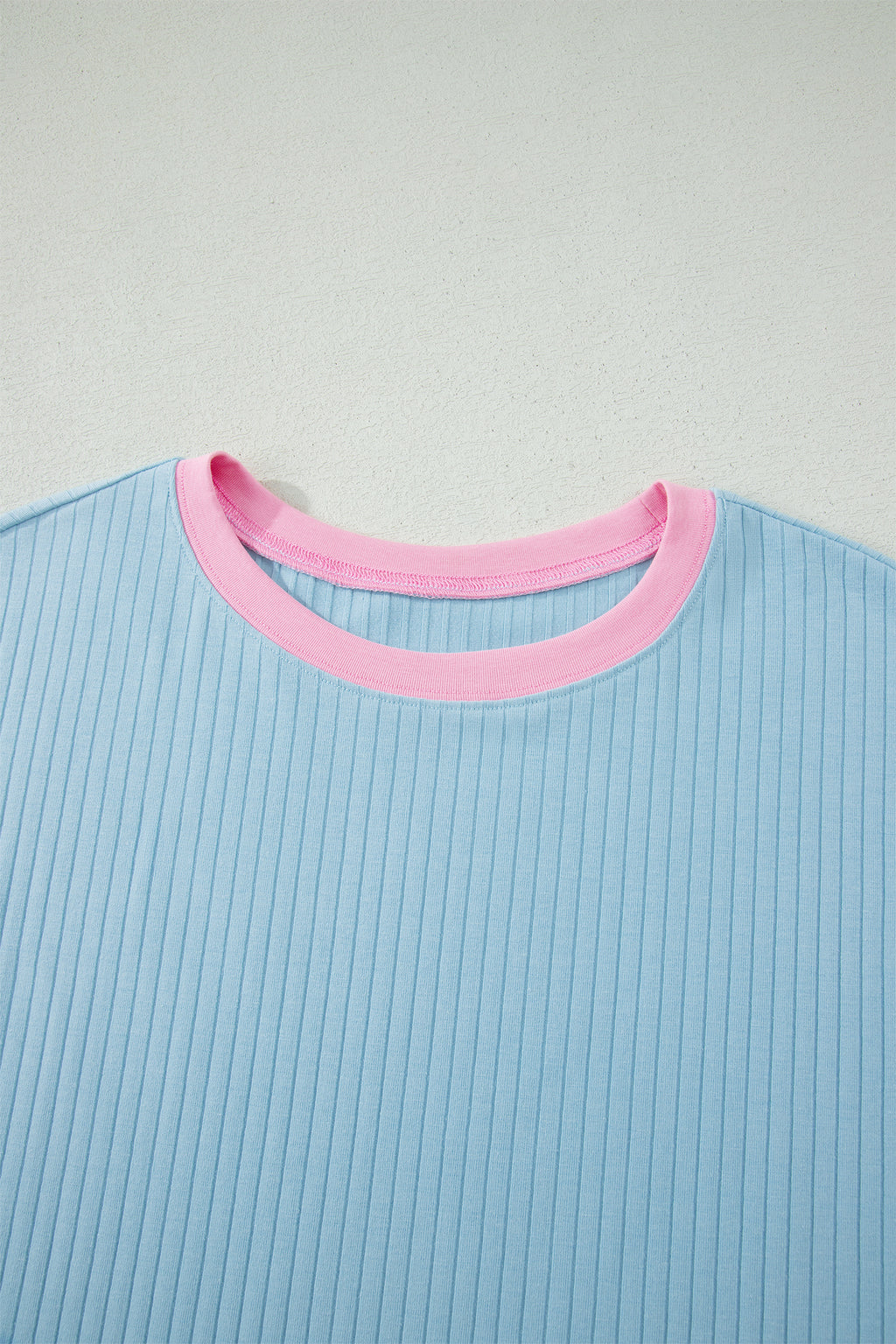 Sachet Pink Soft Ribbed Color Block Trim Casual Short Set