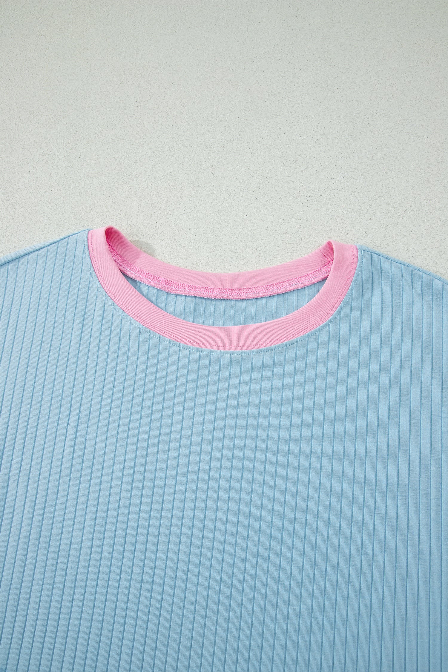 Sachet Pink Soft Ribbed Color Block Trim Casual Short Set