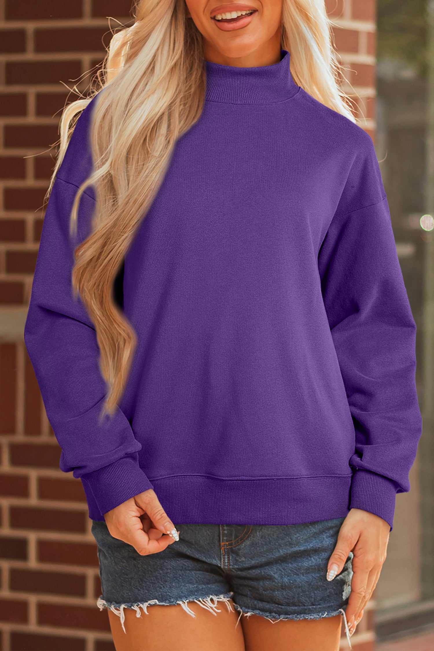 Gray Solid Color Oversized Mock Neck Sweatshirt