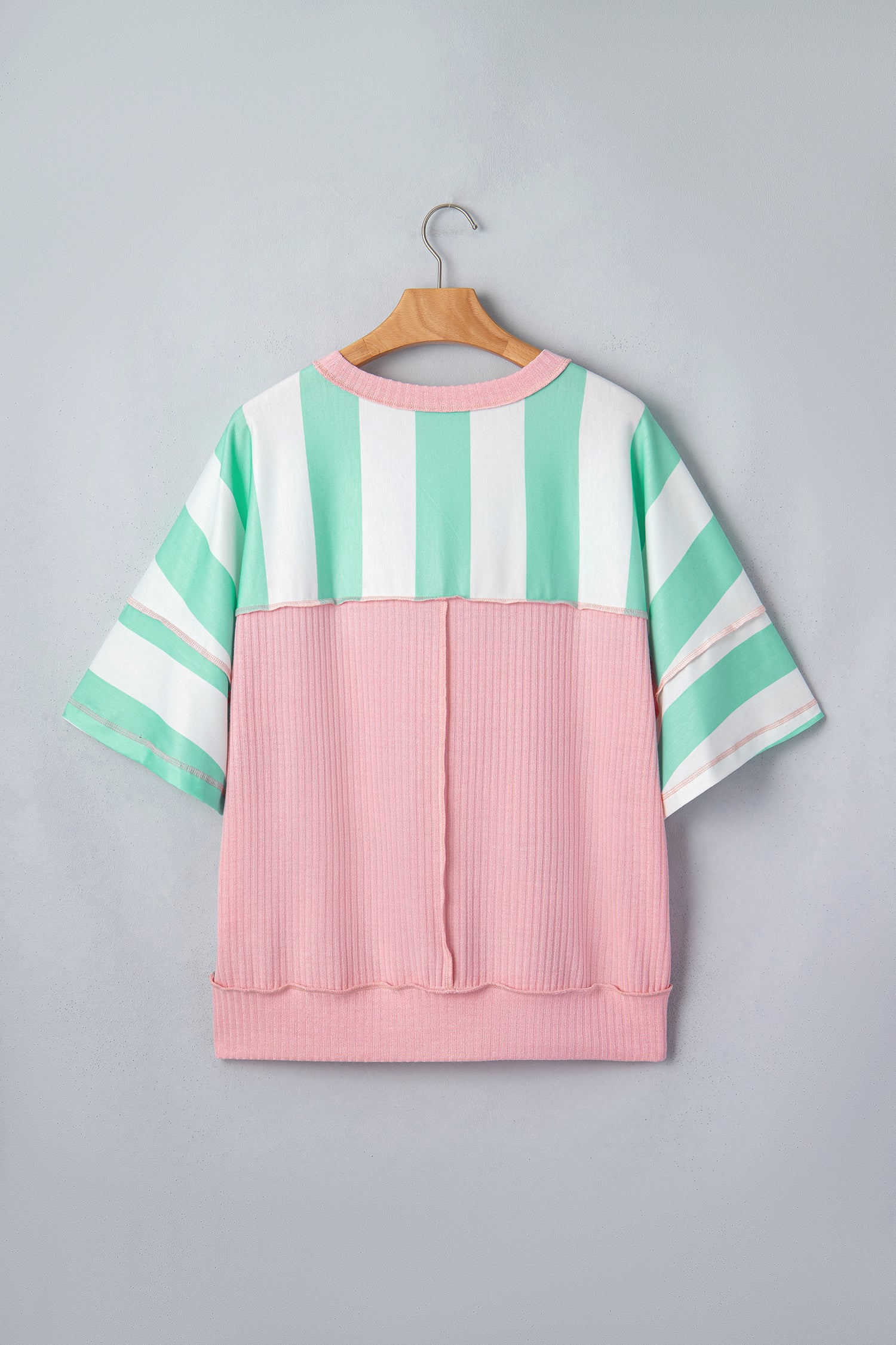 Pink Stripe Exposed Seam Ribbed Patchwork Oversized Tee