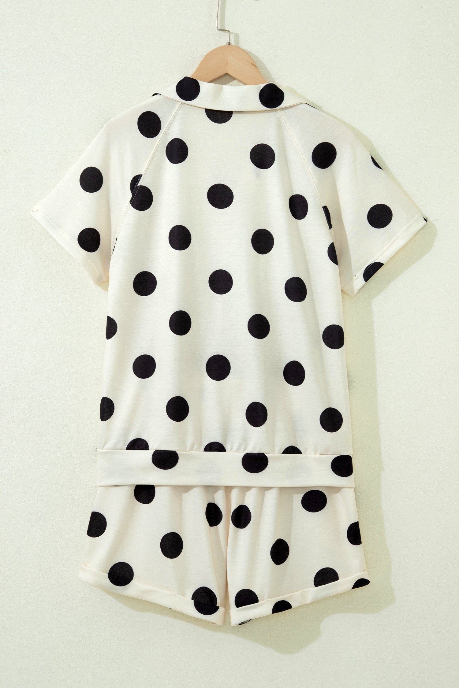 Pink Polka Dot Print V Neck Tee Short Set