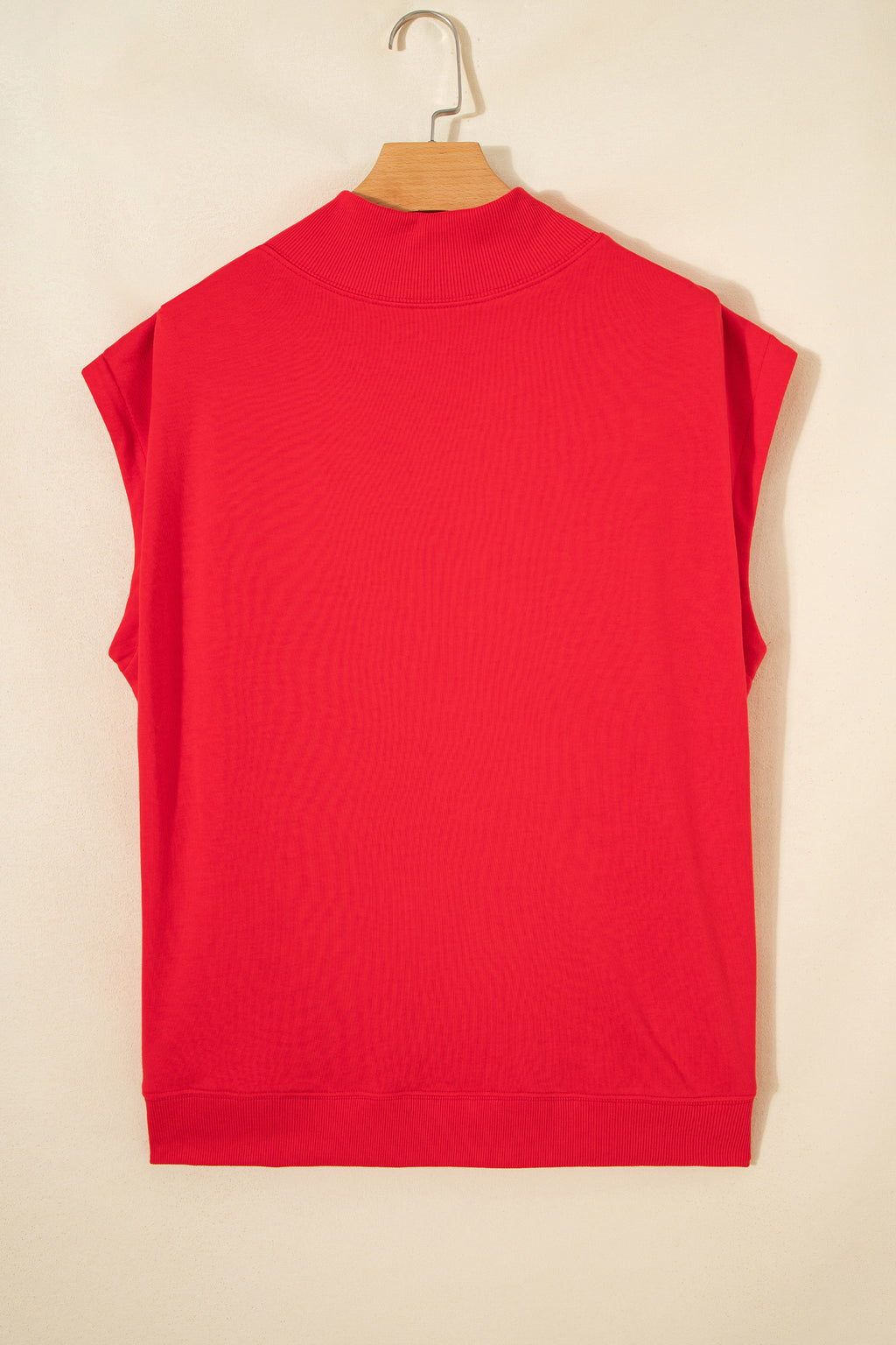 Myosotis Solid Color High Neck Cap Sleeve Loose Top