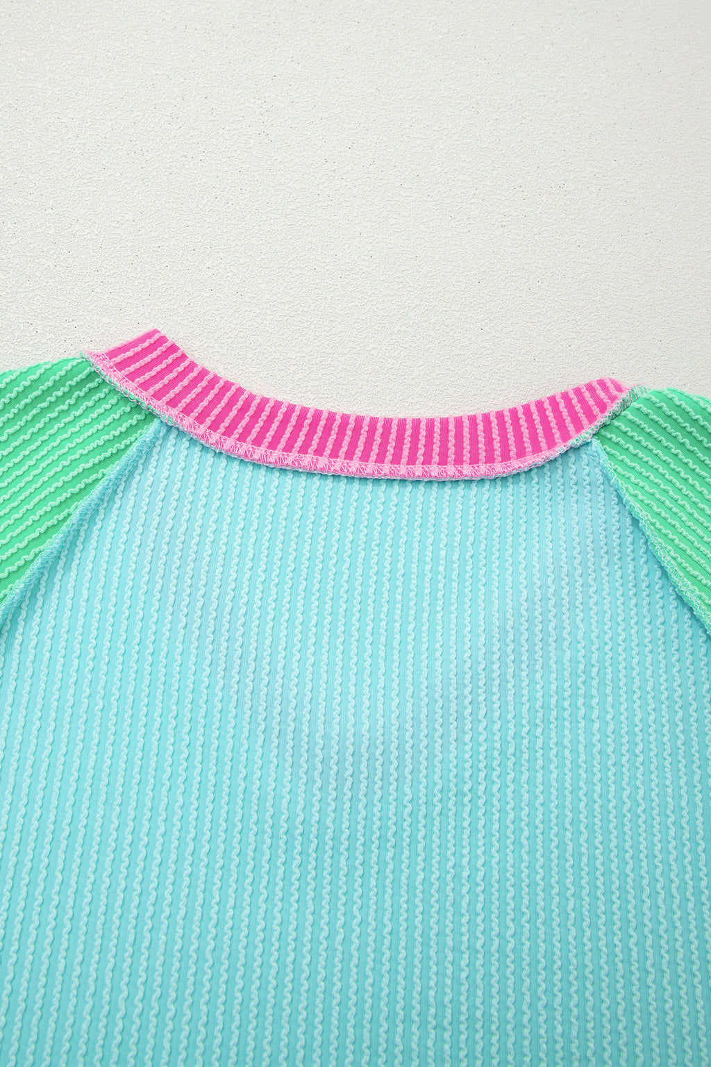 Rose Red Color Block Twisted Ribbed Tee