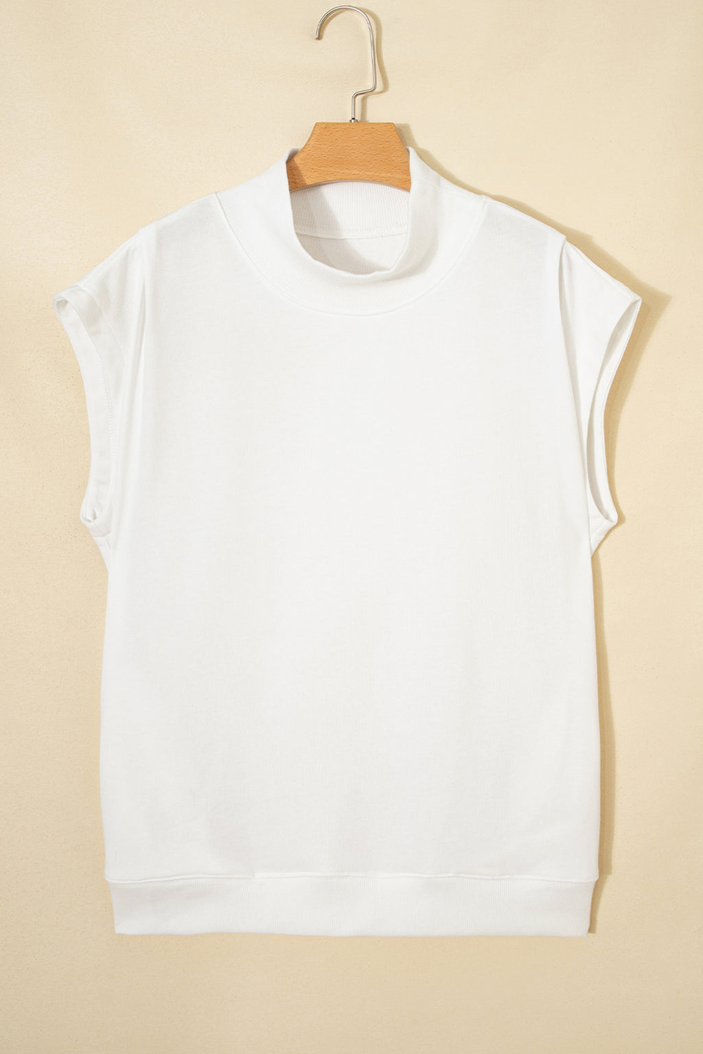 Myosotis Solid Color High Neck Cap Sleeve Loose Top