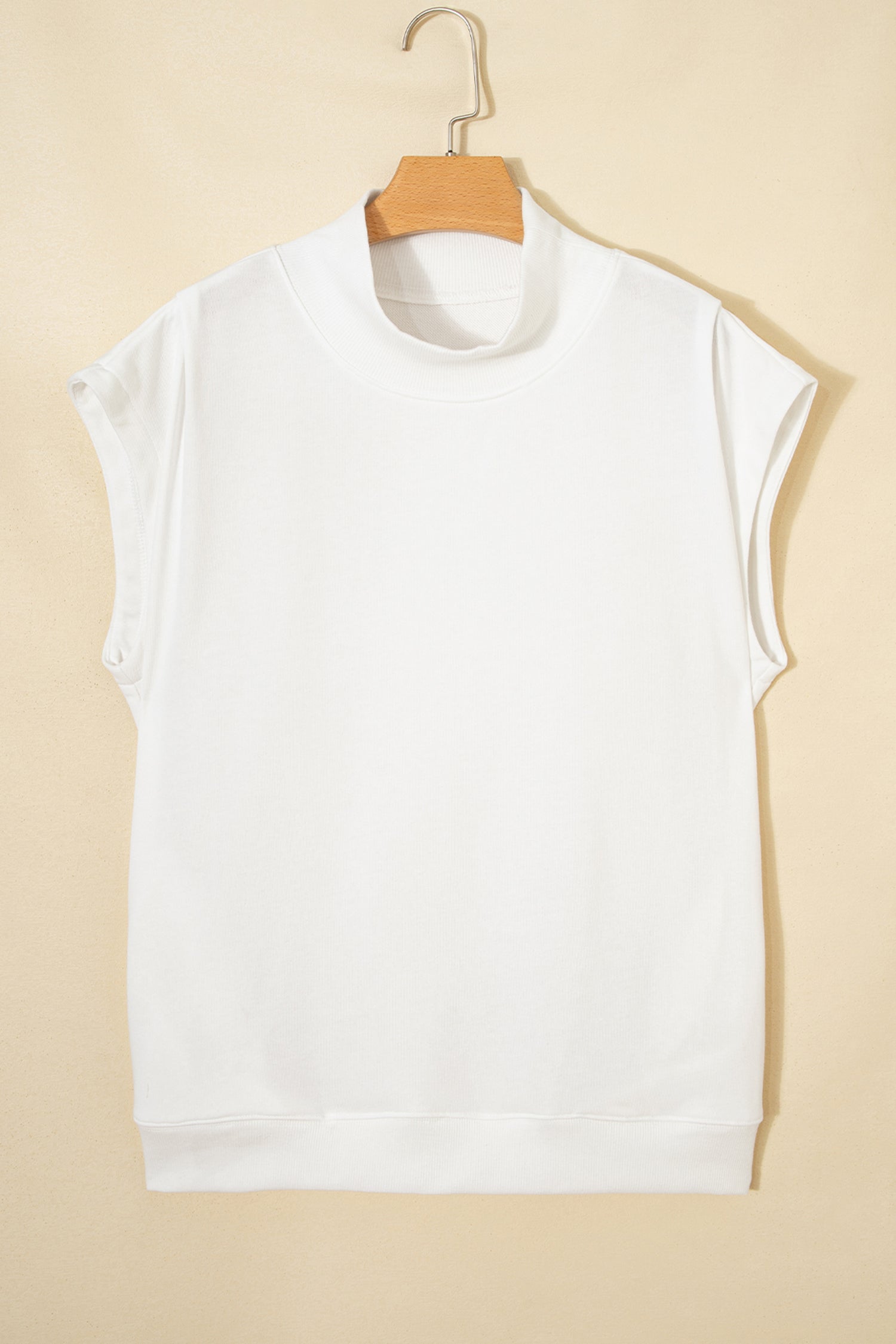 Myosotis Solid Color High Neck Cap Sleeve Loose Top