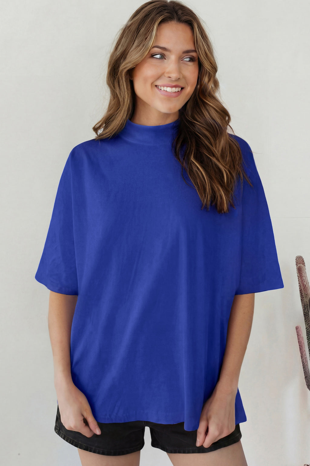 Sachet Pink Solid Color High Neck Oversize Tee