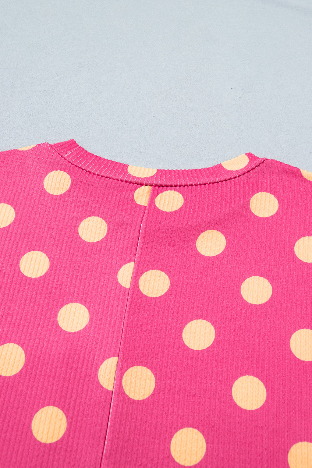 Sky Blue Polka Dot Patch Pocket Twisted Ribbed Top