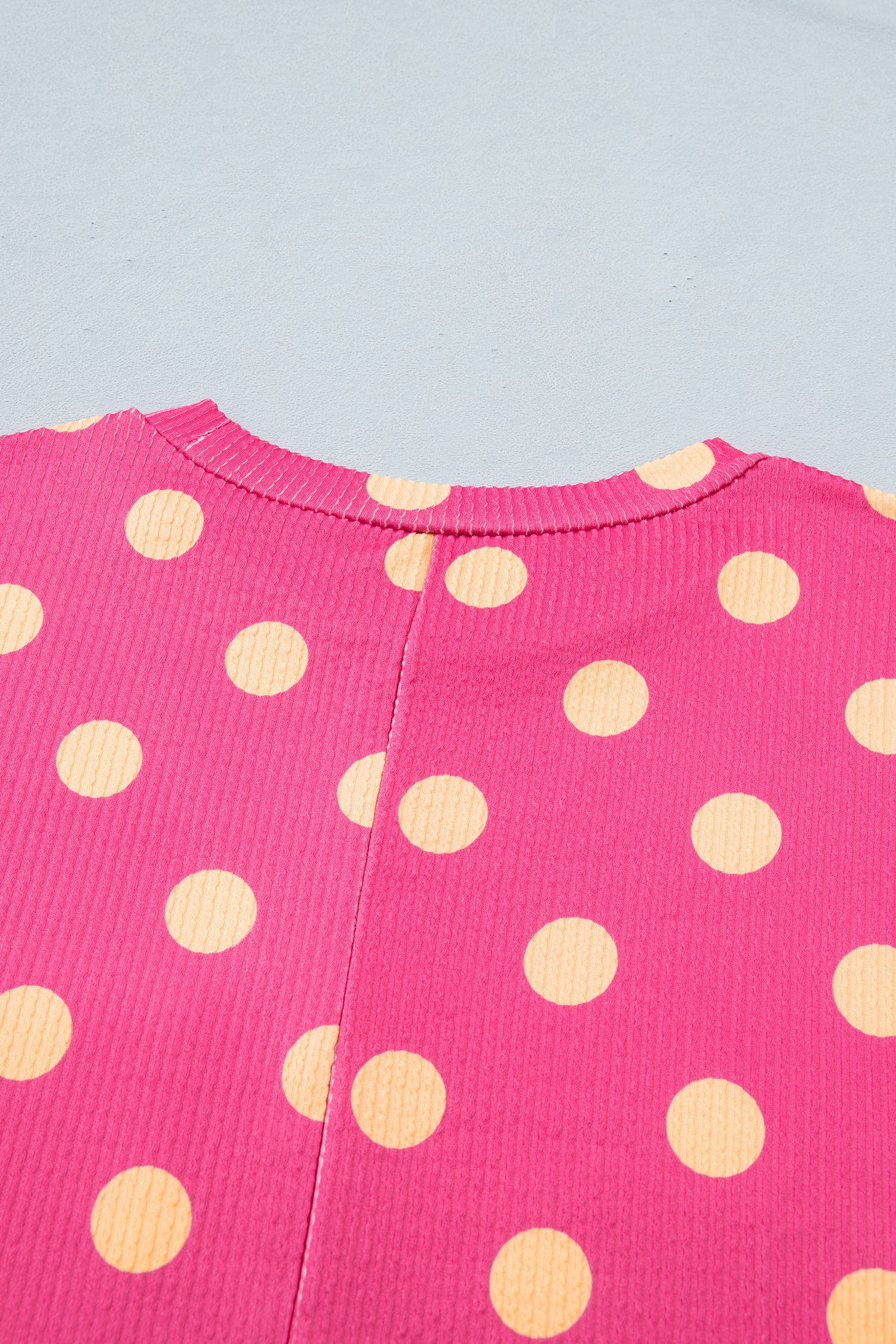 Sky Blue Polka Dot Patch Pocket Twisted Ribbed Top