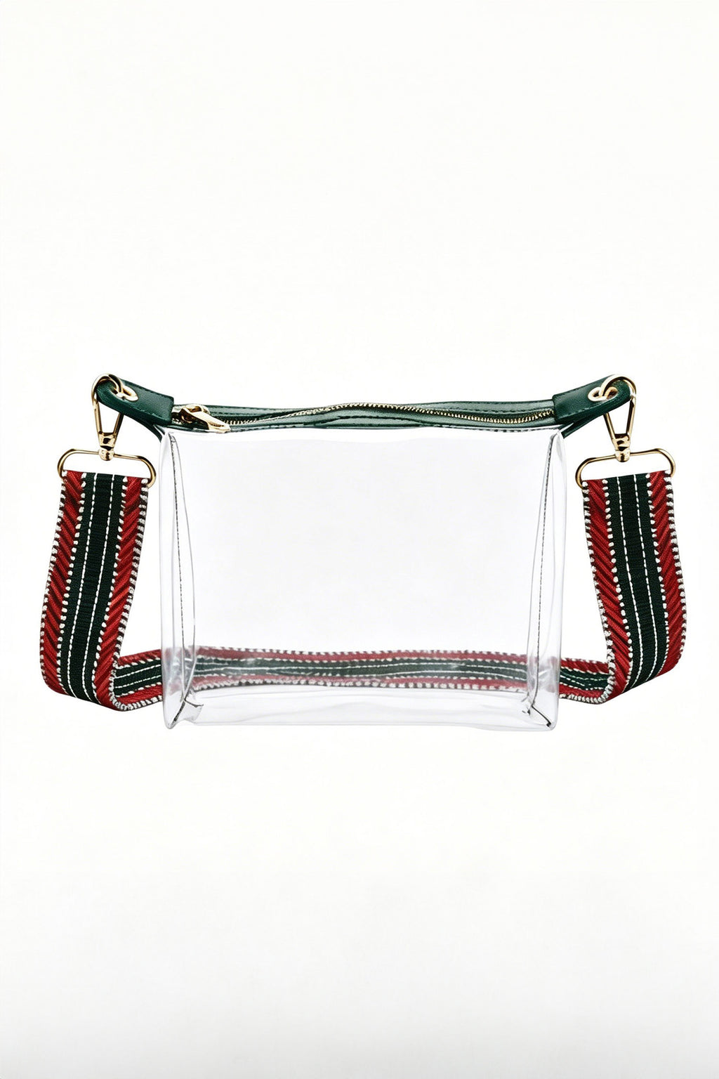Blackish Green Contrast Trim Zipped Transparent PVC Single Shoulder Bag