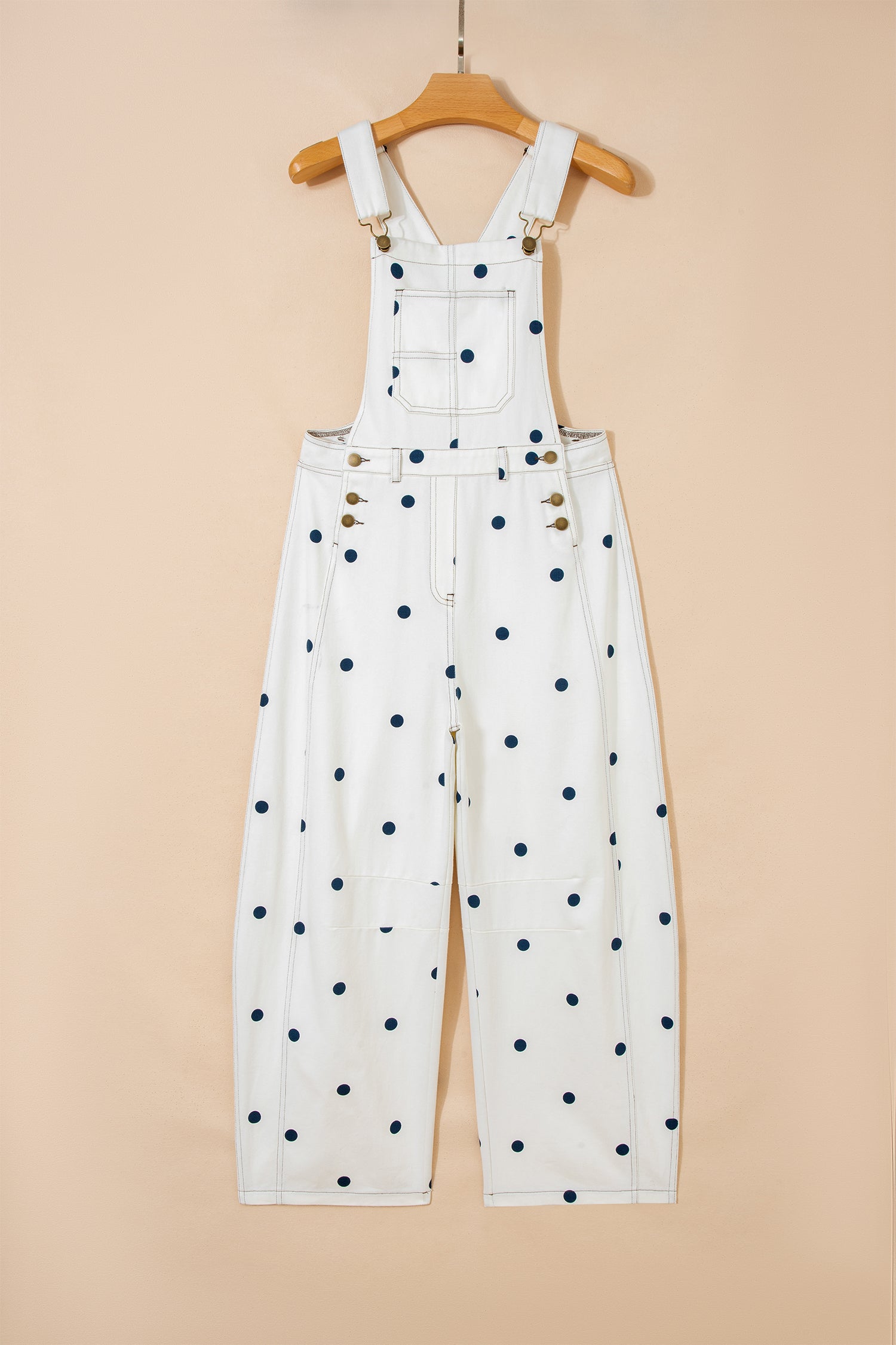Phalaenopsis Polka Dot Print Bib Pocket Denim Barrel Overalls Jumpsuit