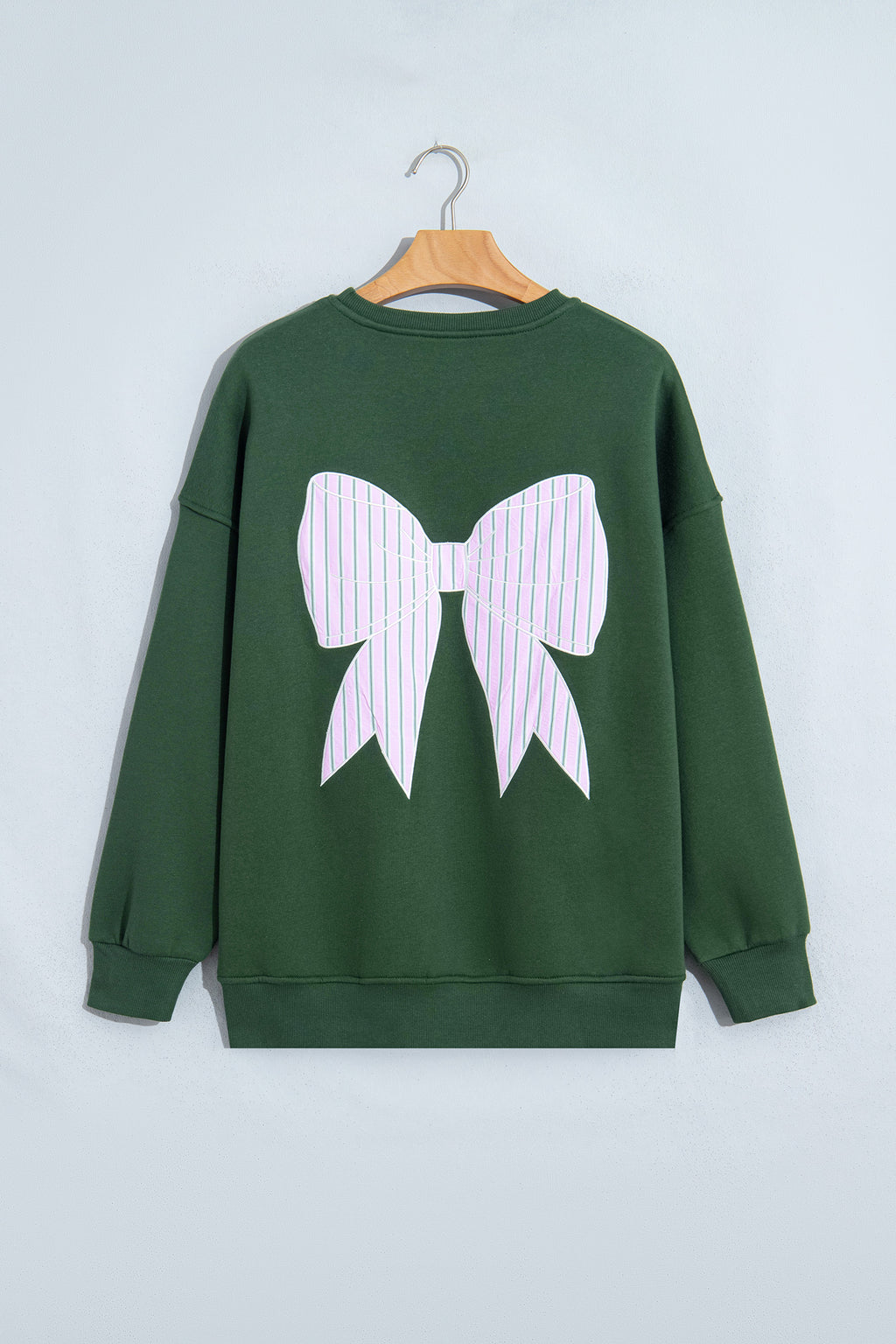 Blackish Green Striped Bow Graphic Oversized Sweatshirt