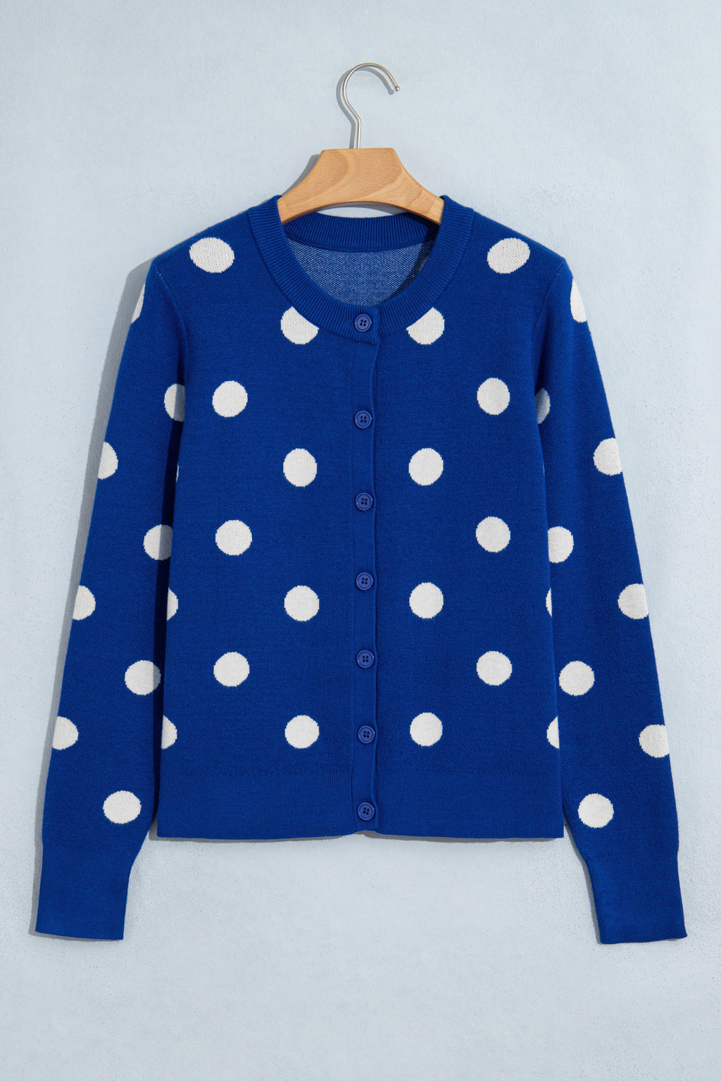 Bluing Casual Polka Dot Button Front Long Sleeve Sweater Cardigan