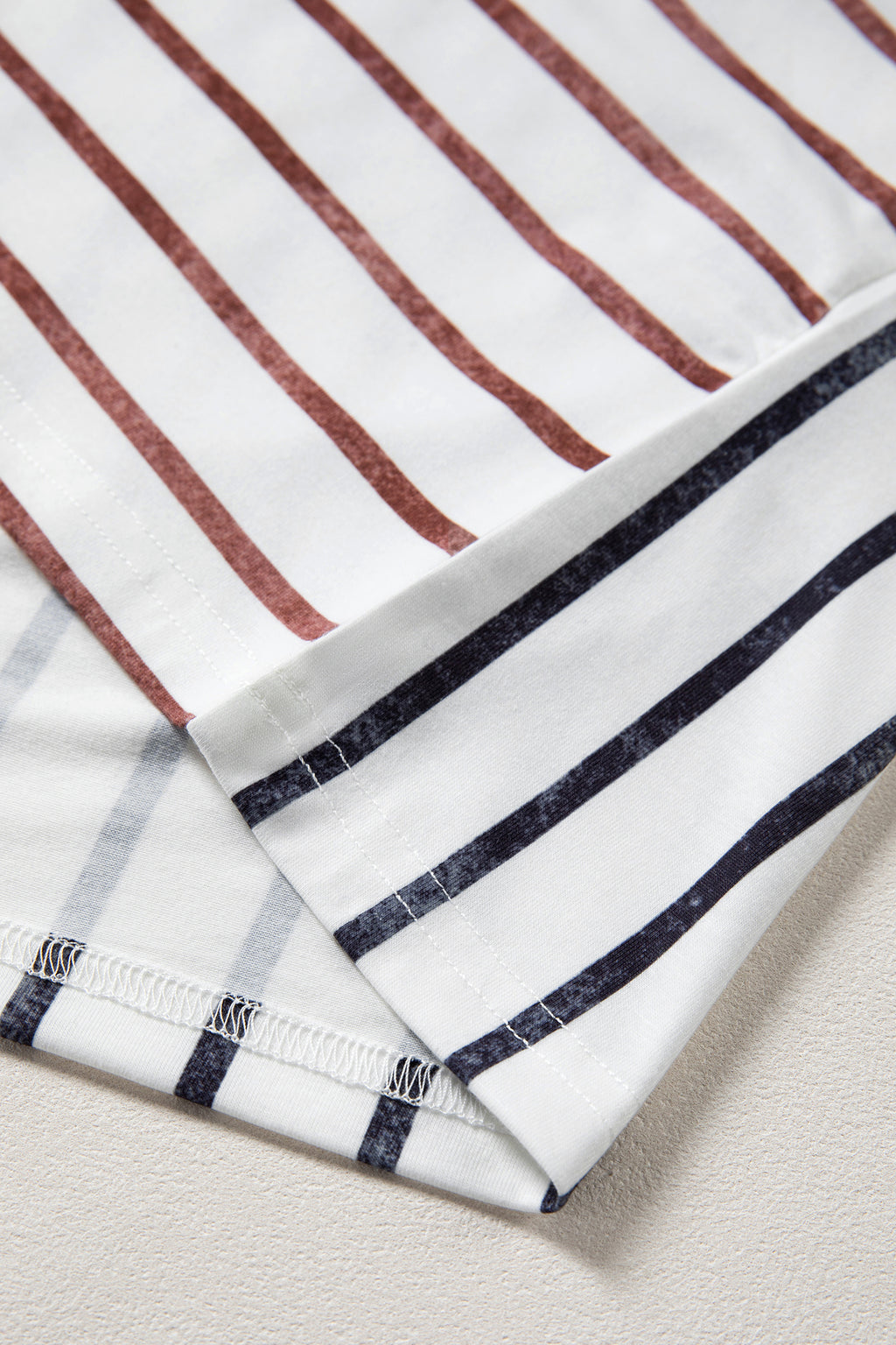 Green Stripe Colorblock 3/4 Sleeve Loose T Shirt