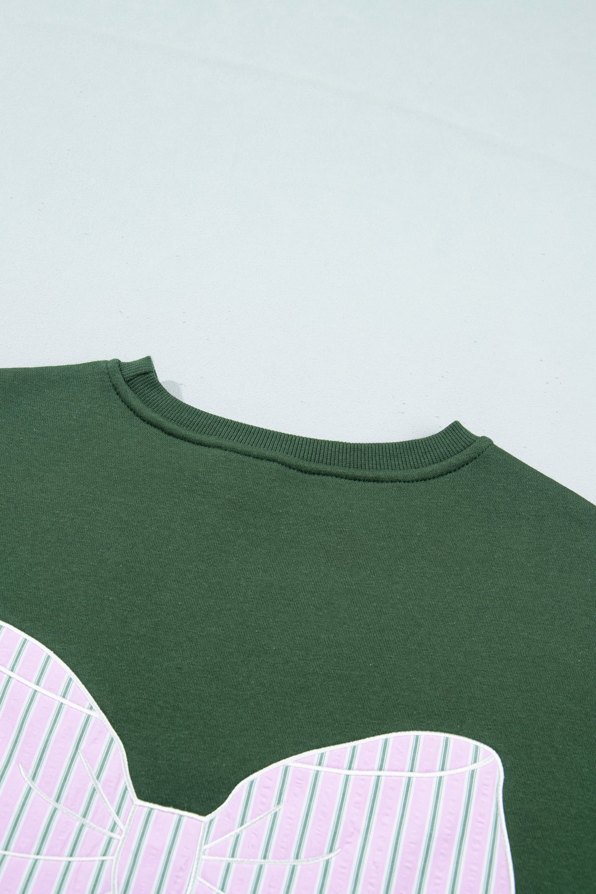 Blackish Green Striped Bow Graphic Oversized Sweatshirt
