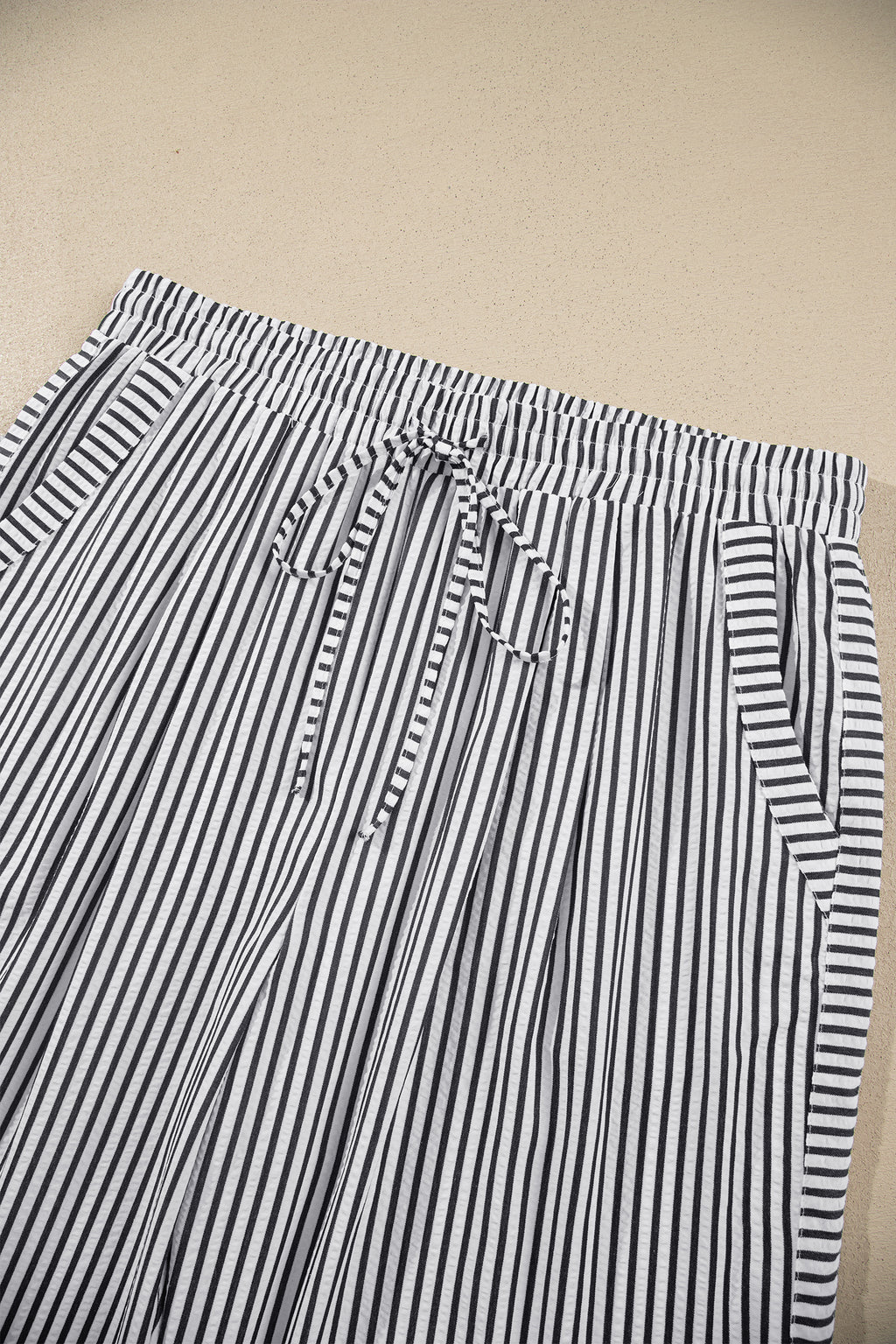Black Stripe Plus Size Tie Waist Loose Pants