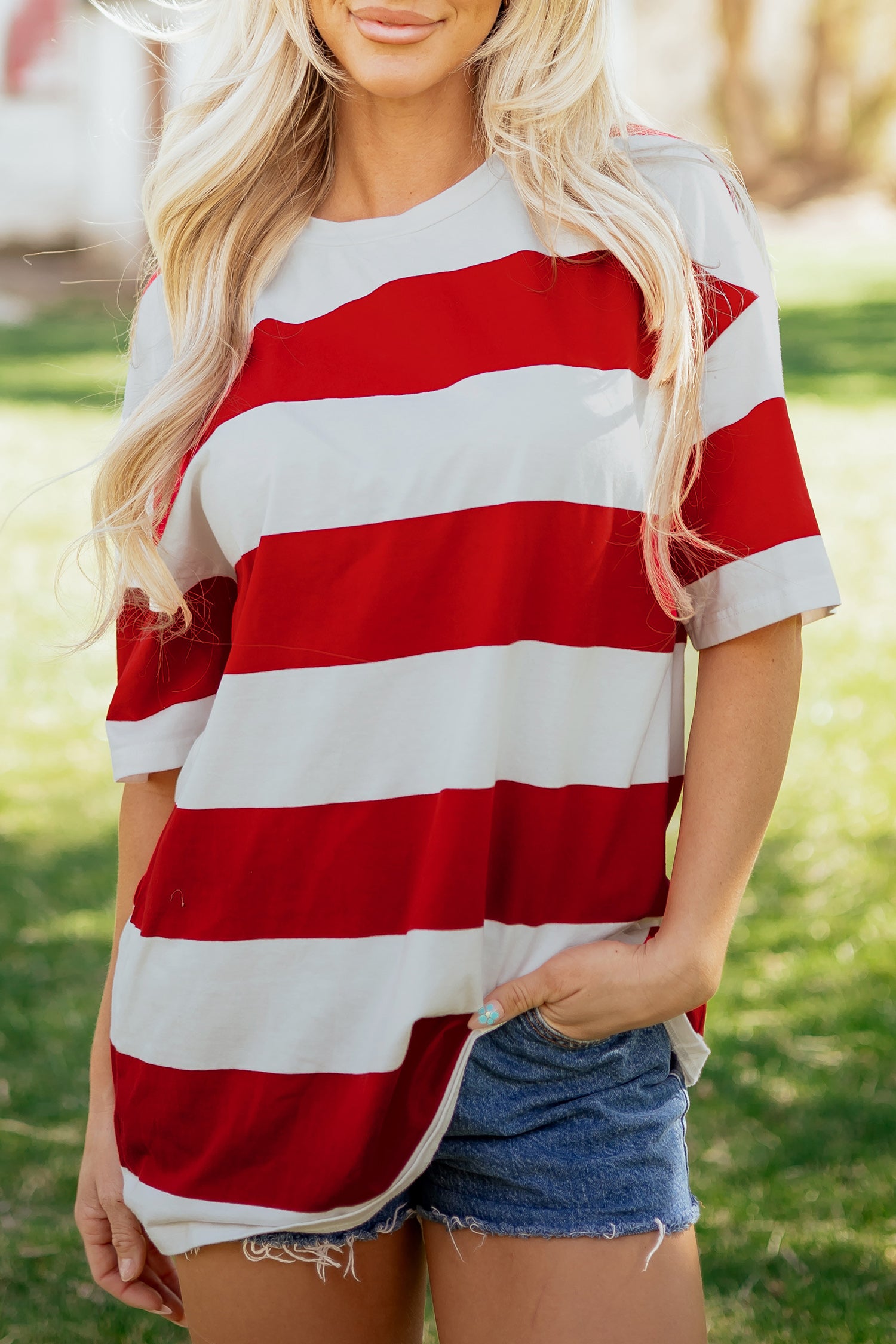 Bright Pink Striped Color Block Oversize Tunic Tee
