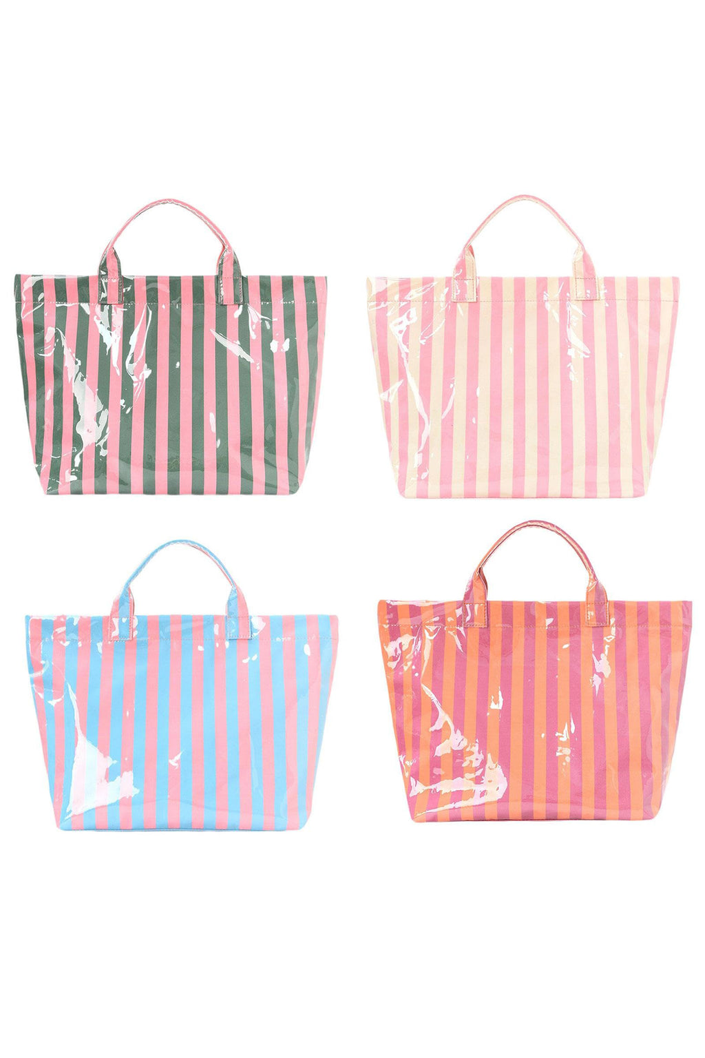Light Blue Glossy Striped Vinyl Large Tote Bag (Color Varied)