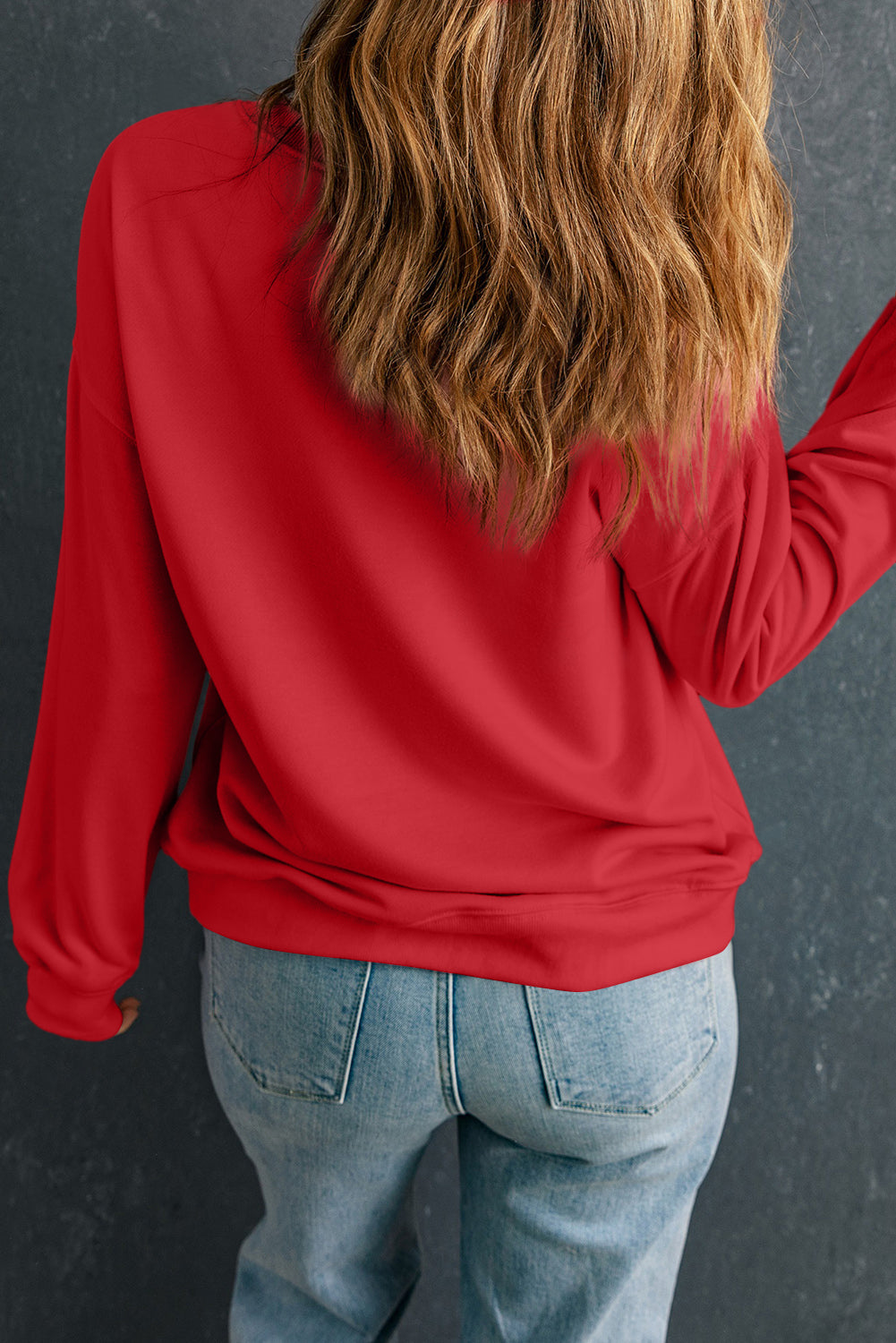 Rose Red Solid Classic Crewneck Pullover Sweatshirt