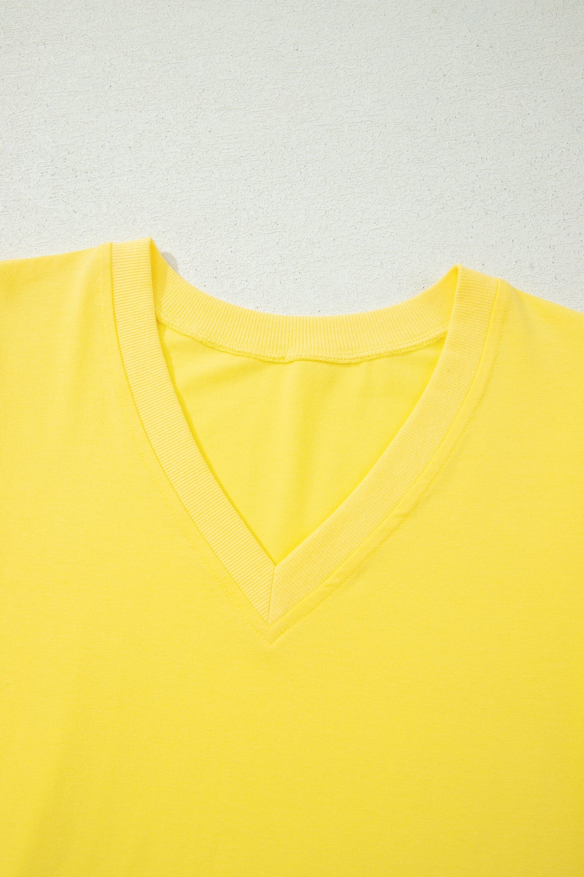 Turquoise Solid Color V Neck Short Puff Sleeve Blouse