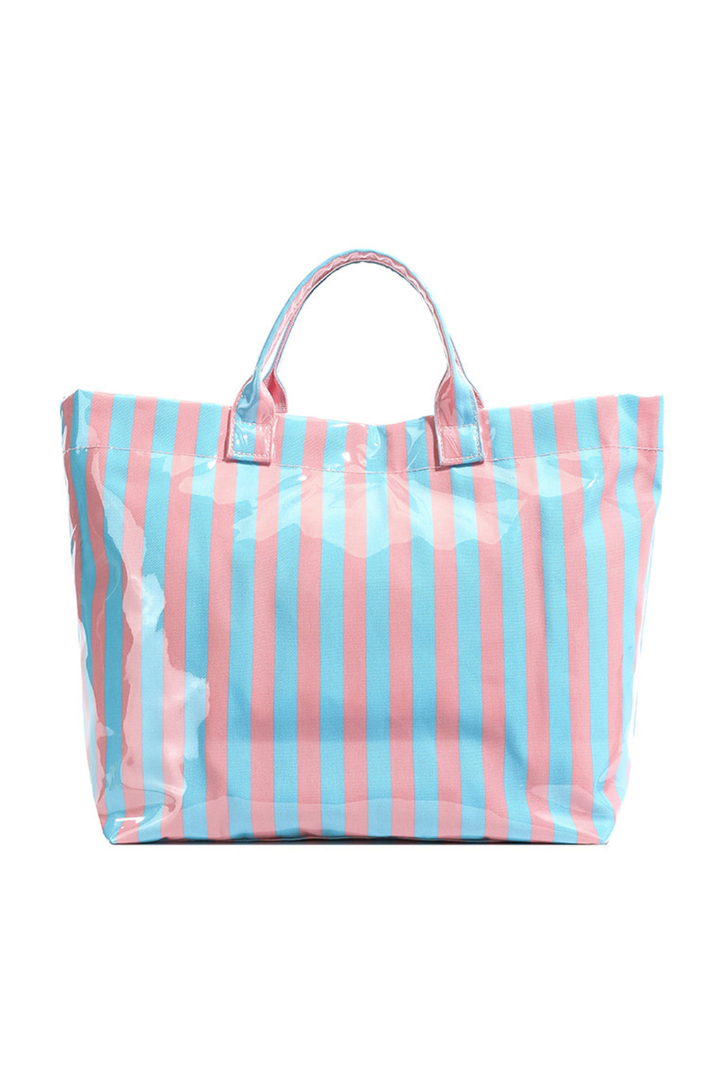 Light Blue Glossy Striped Vinyl Large Tote Bag (Color Varied)
