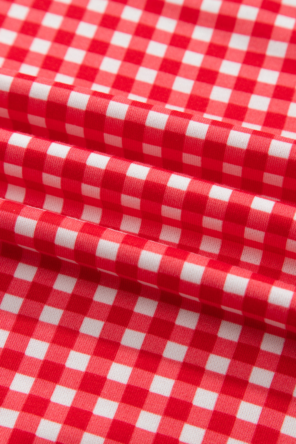 Red Gingham Oversized Ribbed Trim Crew Neck Long Sleeve Top and Skort Set