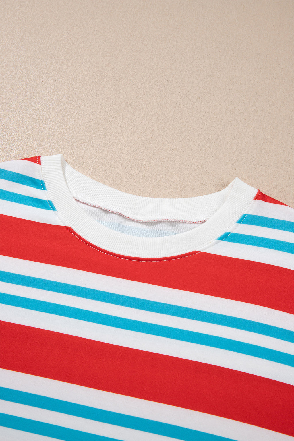 Red Stripe Striped Colorblock Long Sleeve Round Neck Tunic Plus Size Sweatshirt