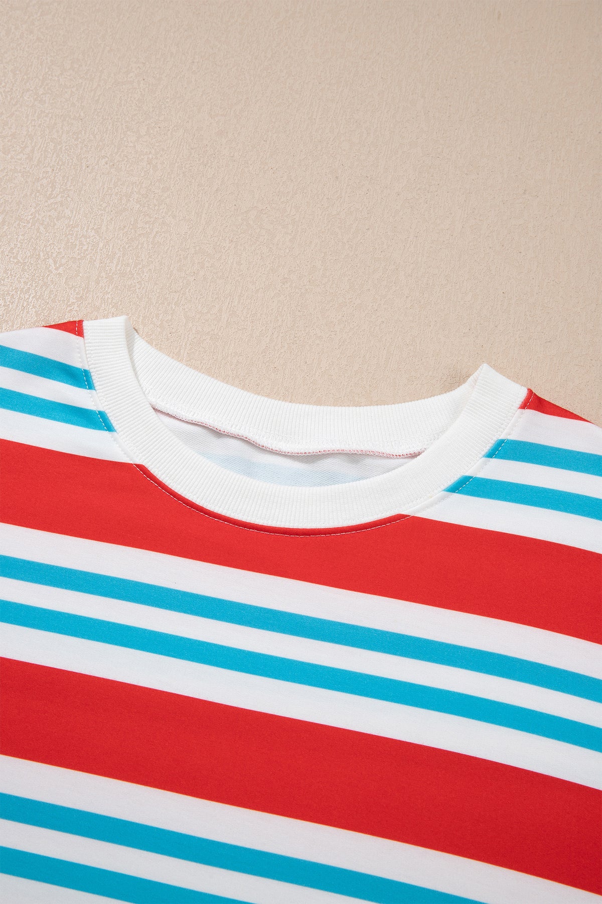 Red Stripe Striped Colorblock Long Sleeve Round Neck Tunic Plus Size Sweatshirt