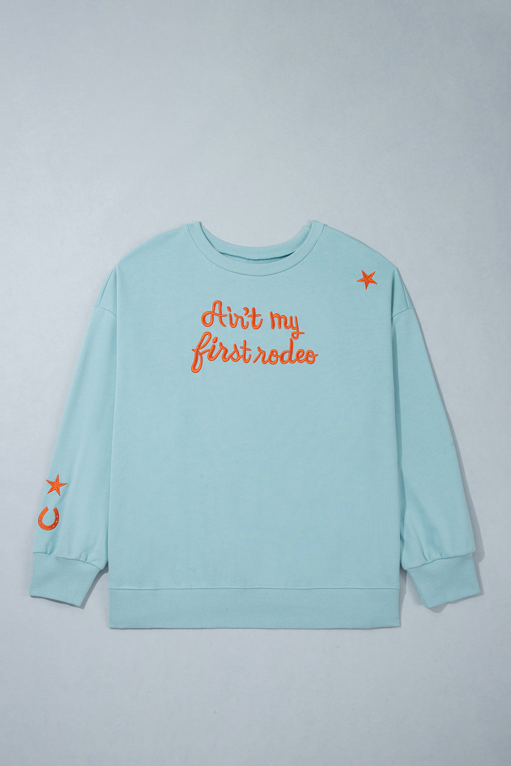 Haze Blue Letter Print Round Neck Loose Fit Long Sleeve Plus Size Sweatshirt
