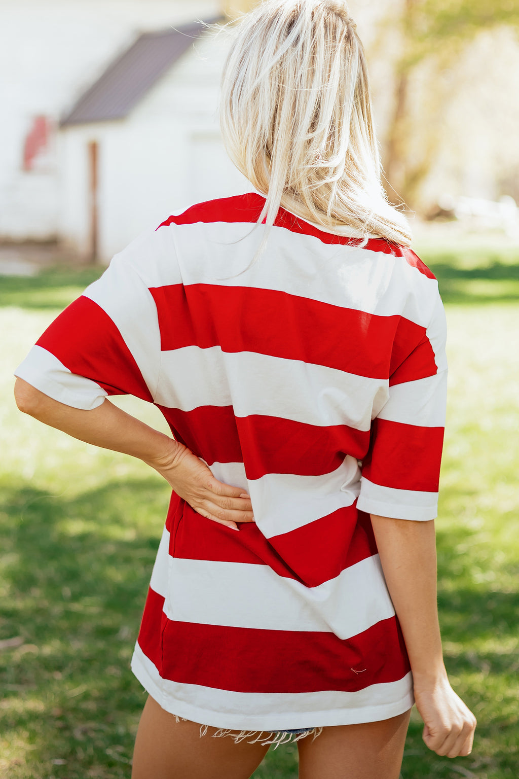 Bright Pink Striped Color Block Oversize Tunic Tee