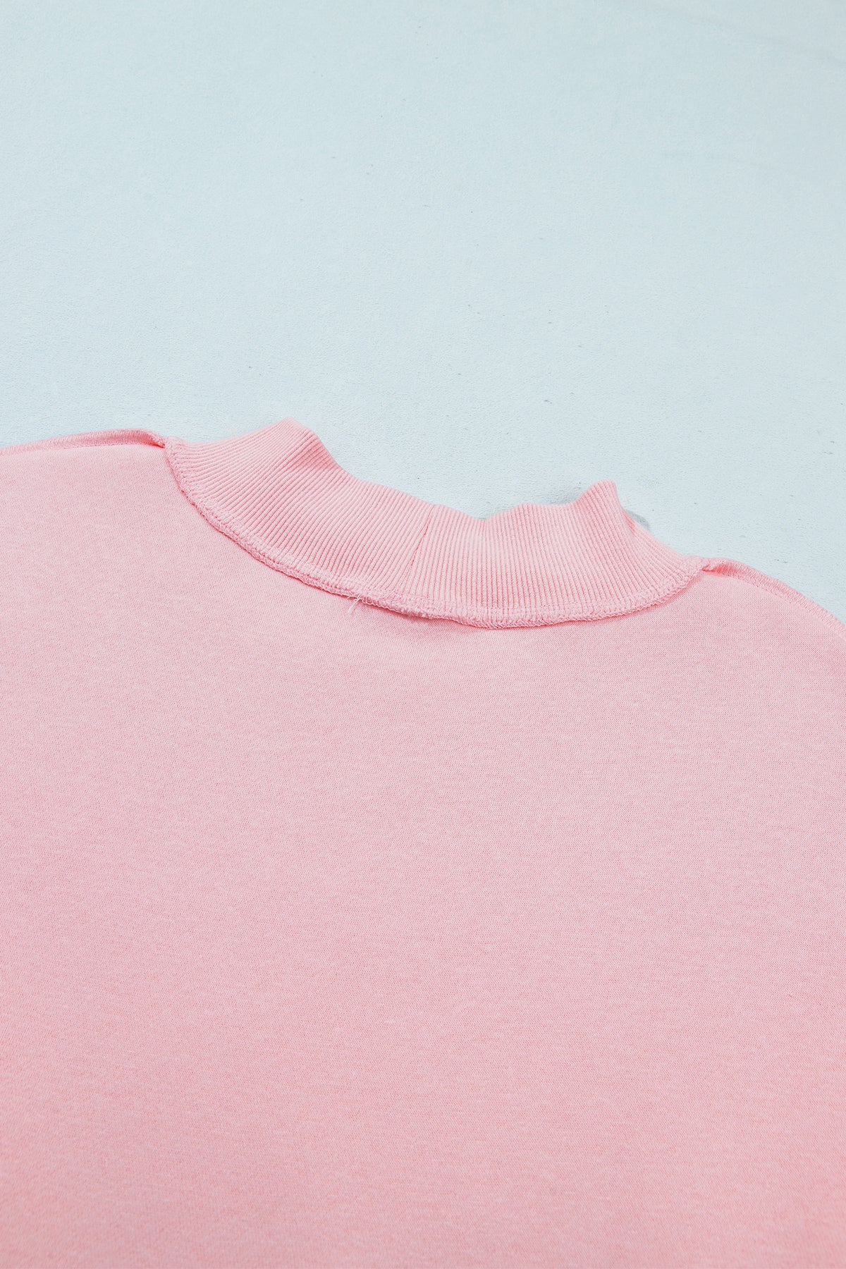 Light Pink High Neck Exposed Seam Drop Shoulder Baggy Pullover Short Set