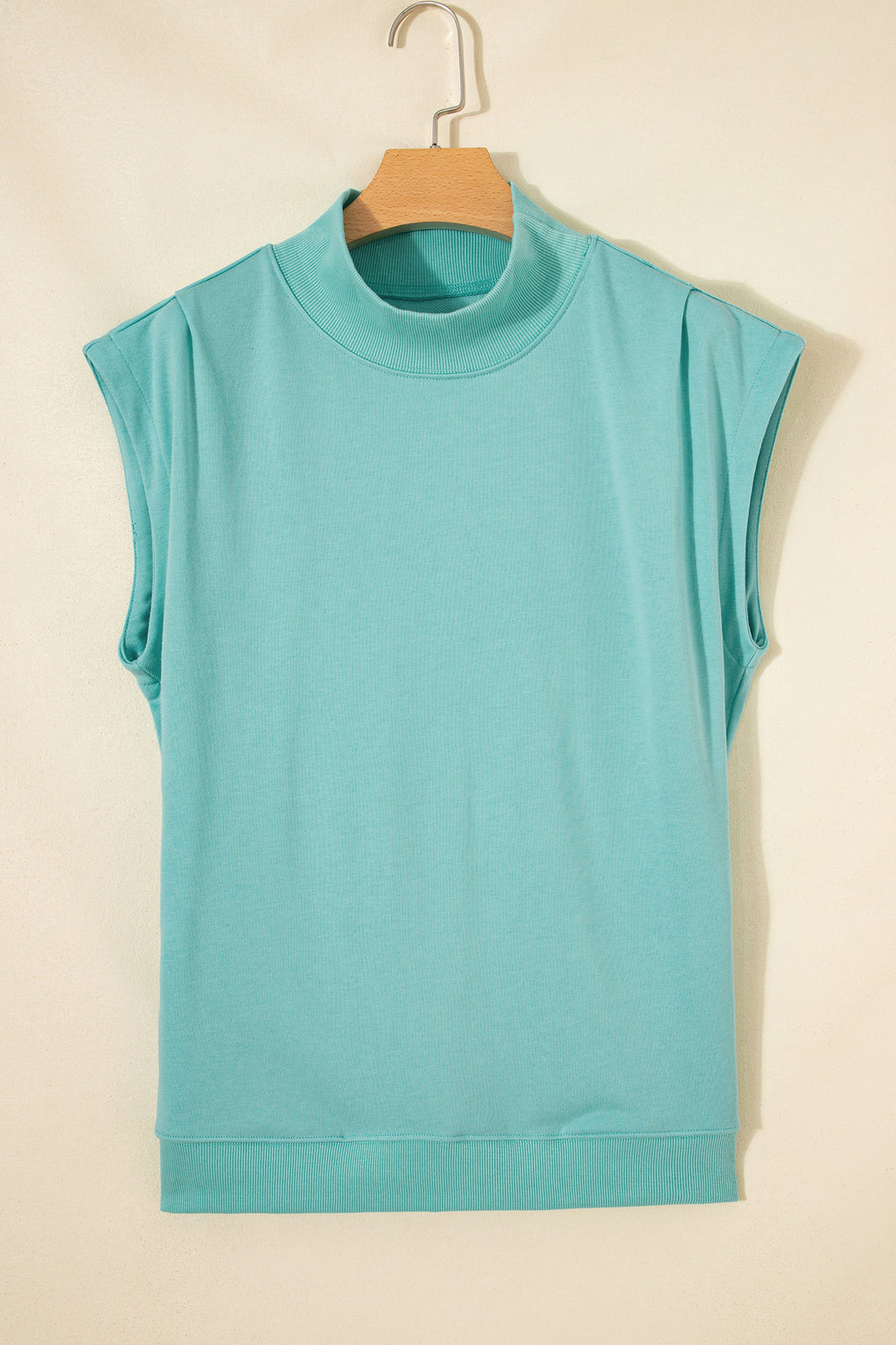 Myosotis Solid Color High Neck Cap Sleeve Loose Top