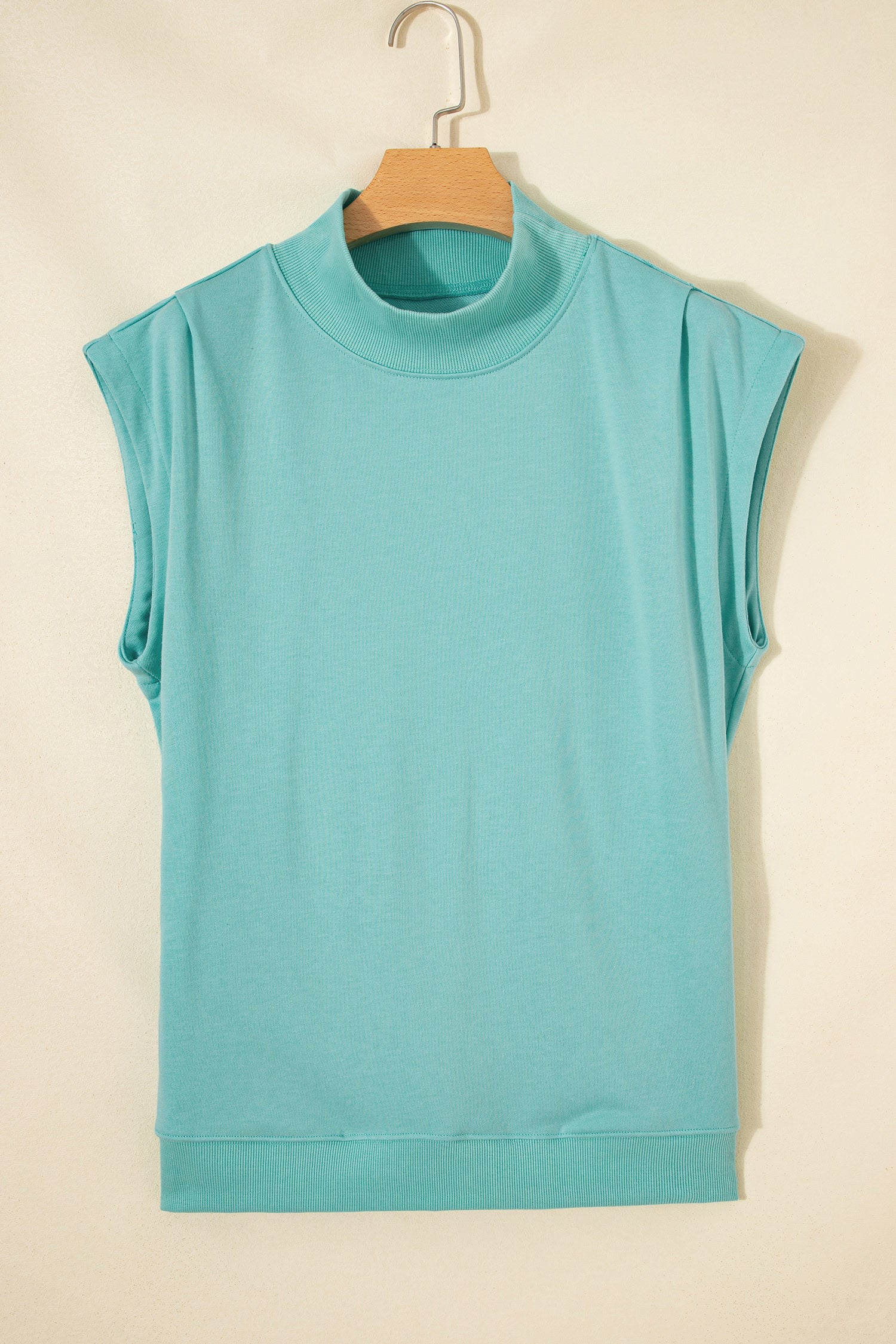 Myosotis Solid Color High Neck Cap Sleeve Loose Top