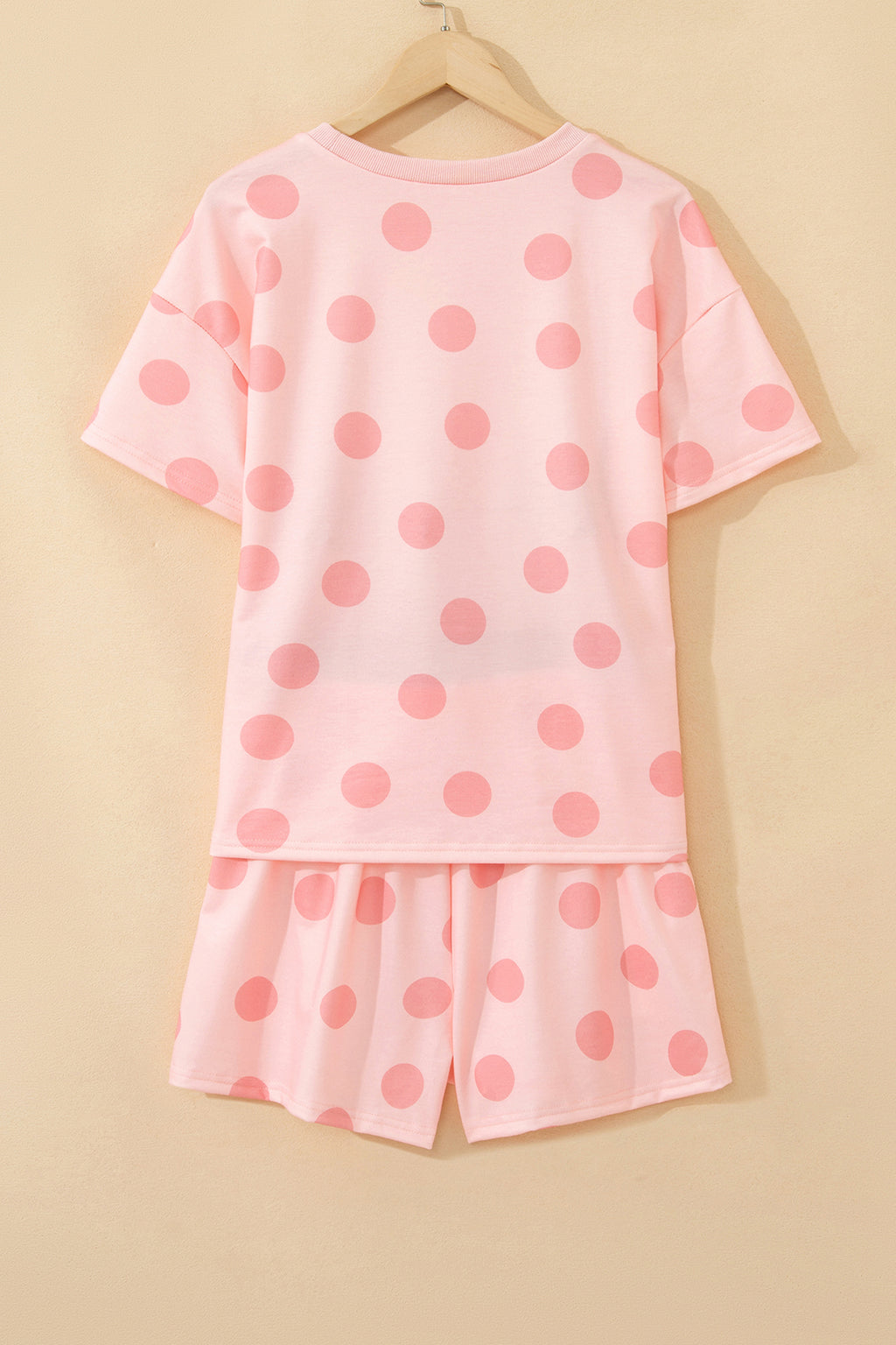 Sky Blue Polka Dot Print Loose Tee Drawstring Elastic Waist Short Set