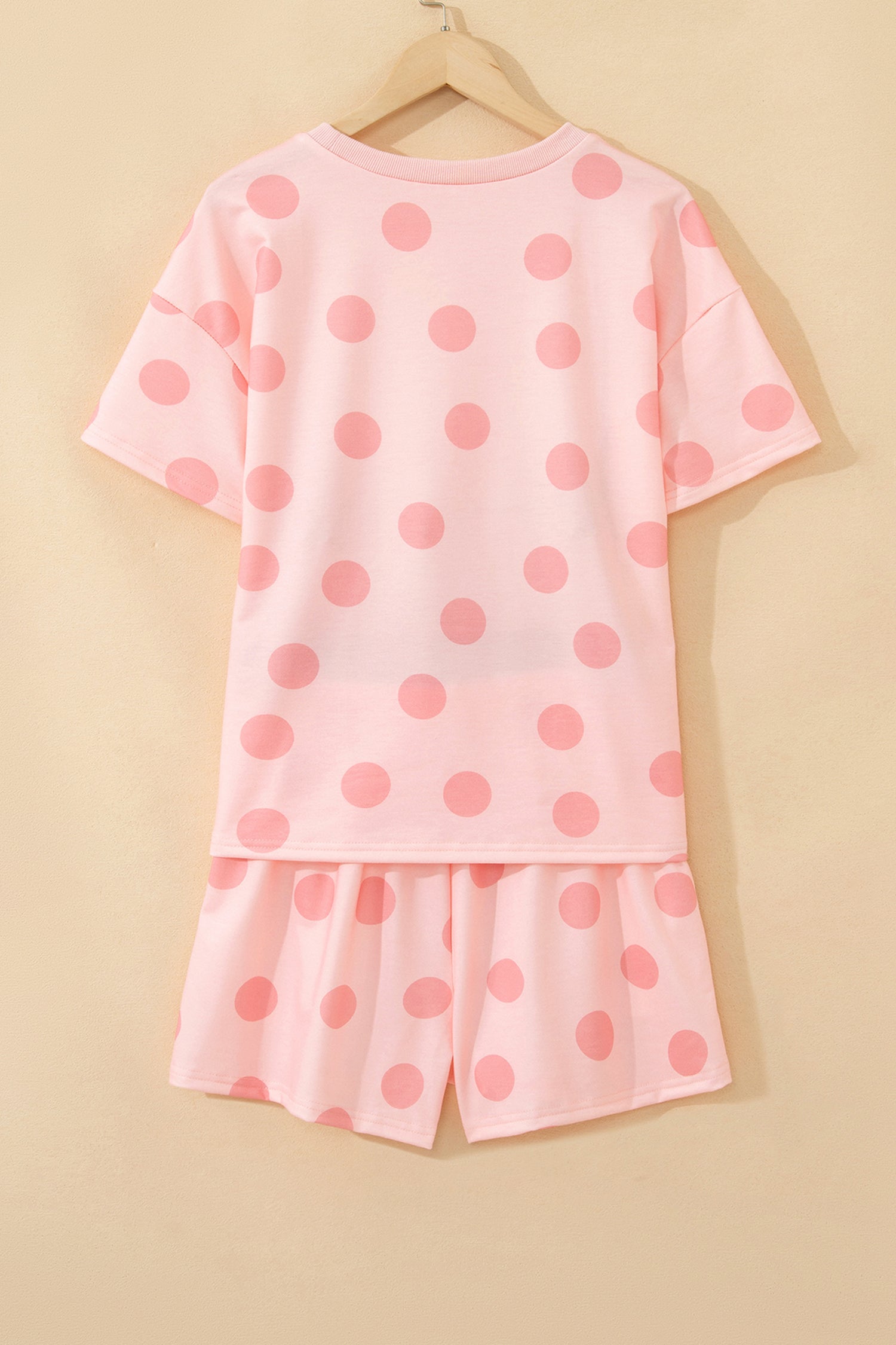 Sky Blue Polka Dot Print Loose Tee Drawstring Elastic Waist Short Set