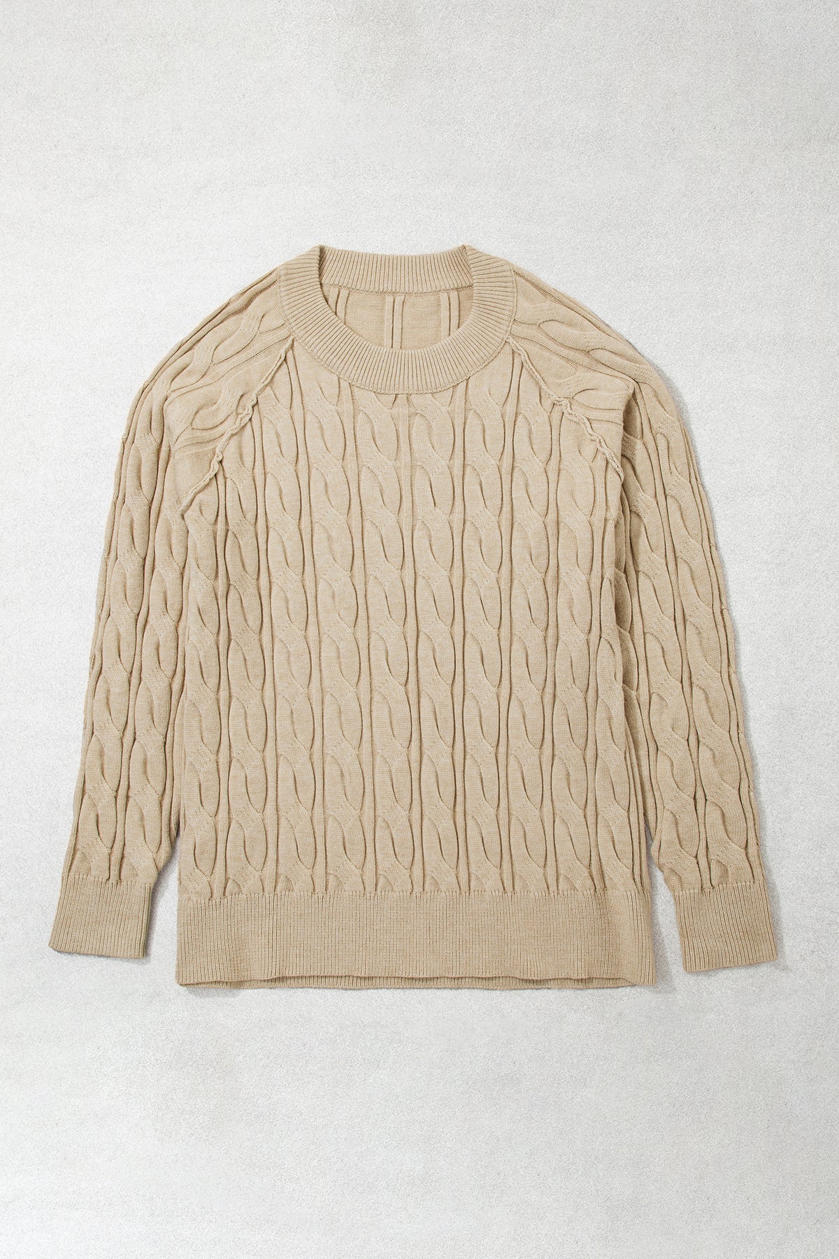 Parchment Oversized Cable Knit Long Sleeve Round Neck Tunic Length Plus Size Sweater