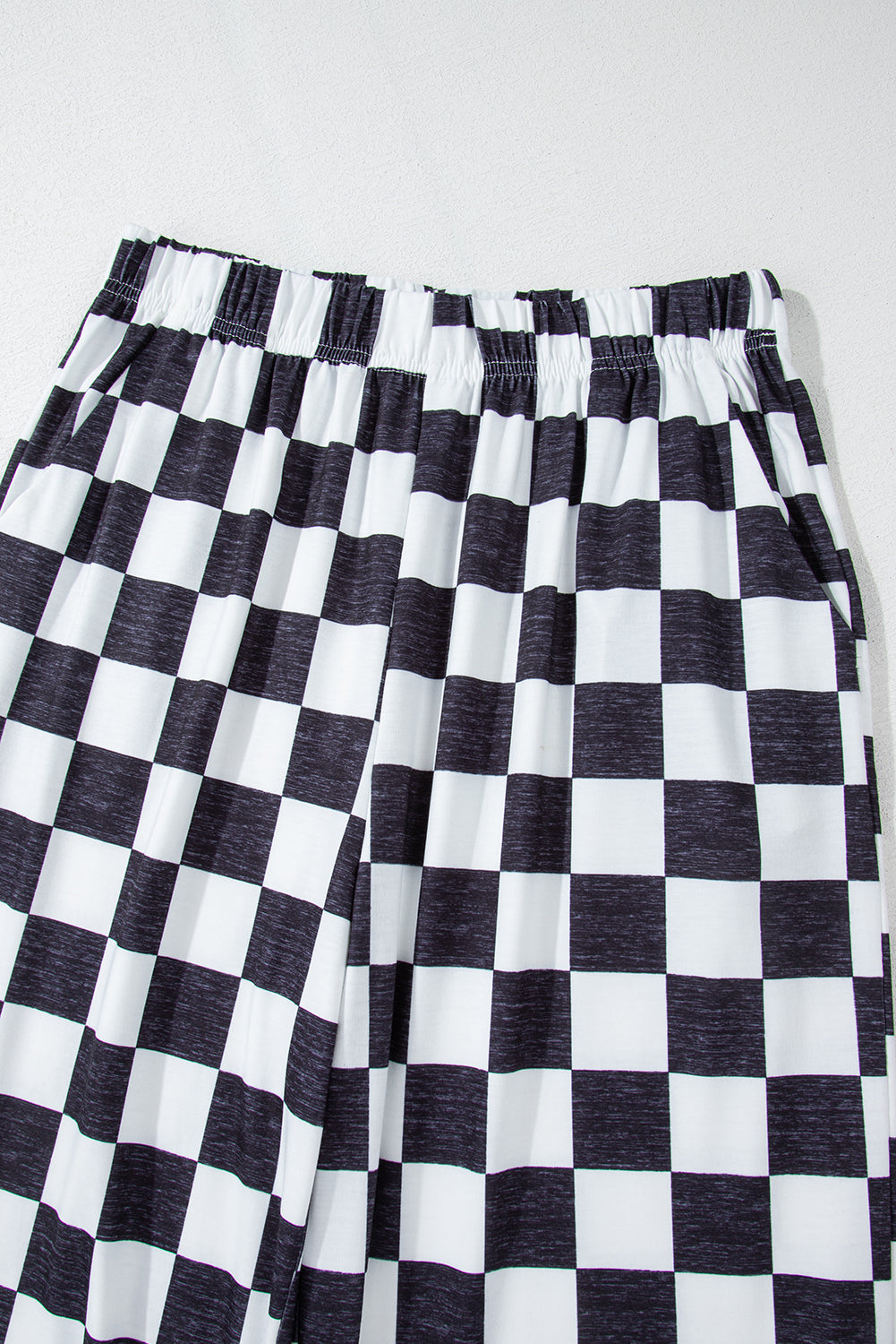 Red 2-Tone Checked Print High Waist Wide Leg Pants