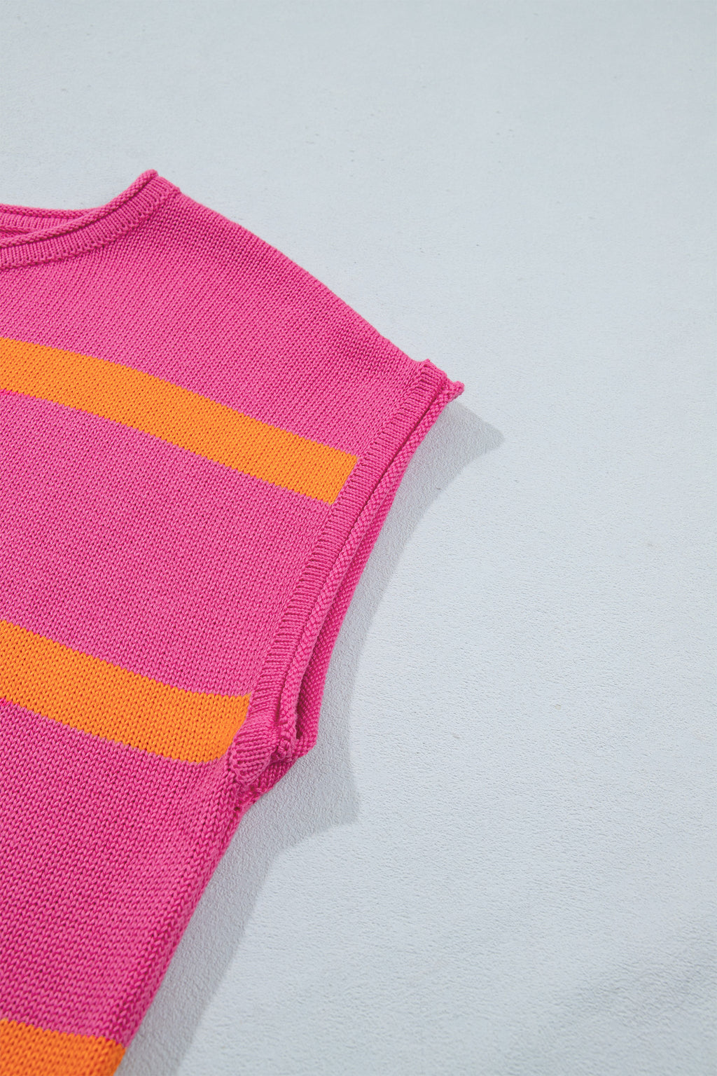 Brown Stripe Knit Western Short Sleeve Sweater