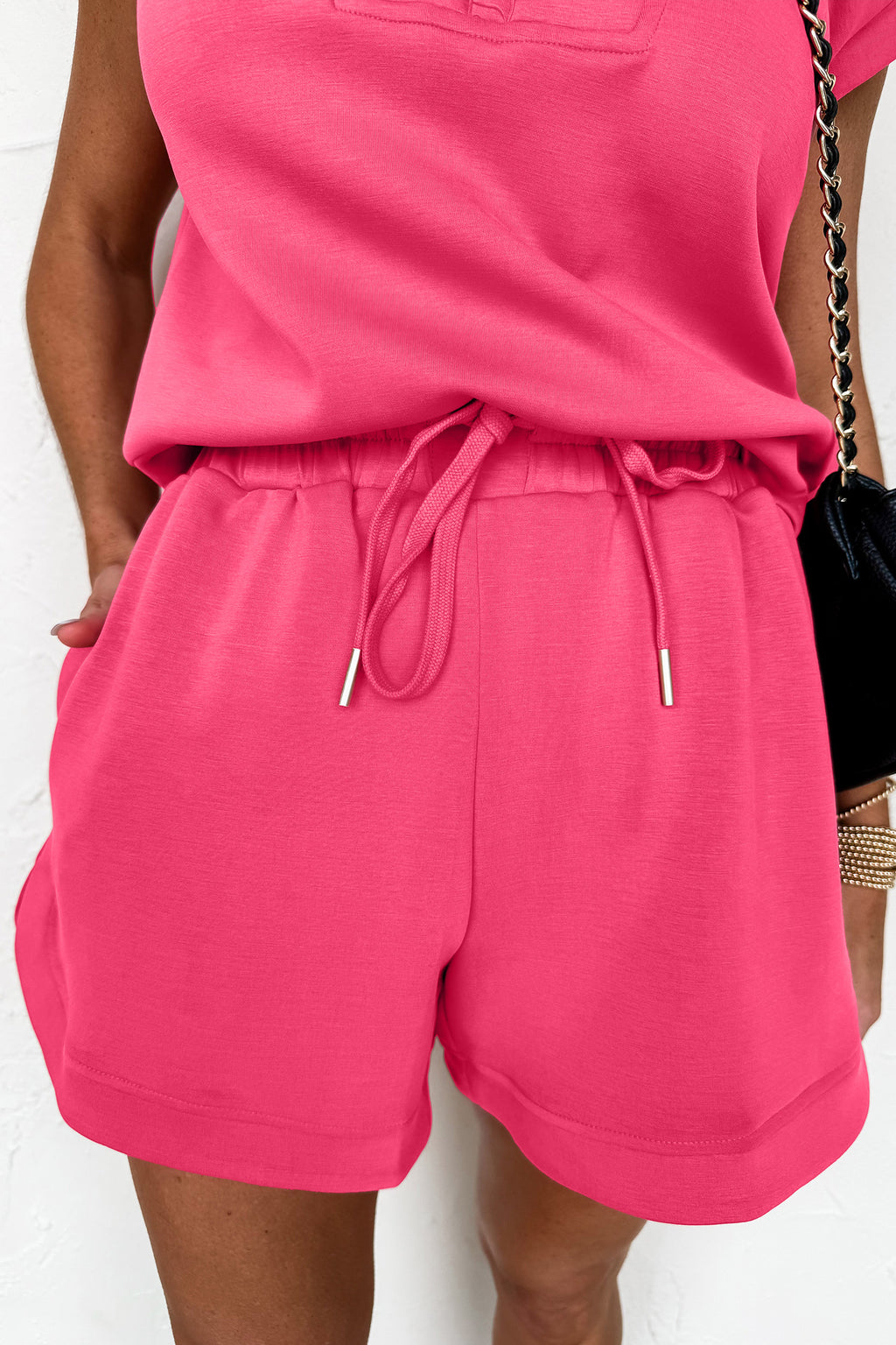 Smoke Green Quarter Zip Sleeveless Top Drawstring Shorts Casual 2pcs Outfit