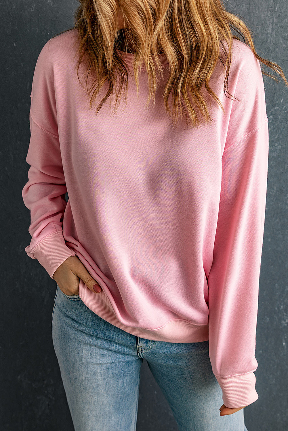 Rose Red Solid Classic Crewneck Pullover Sweatshirt