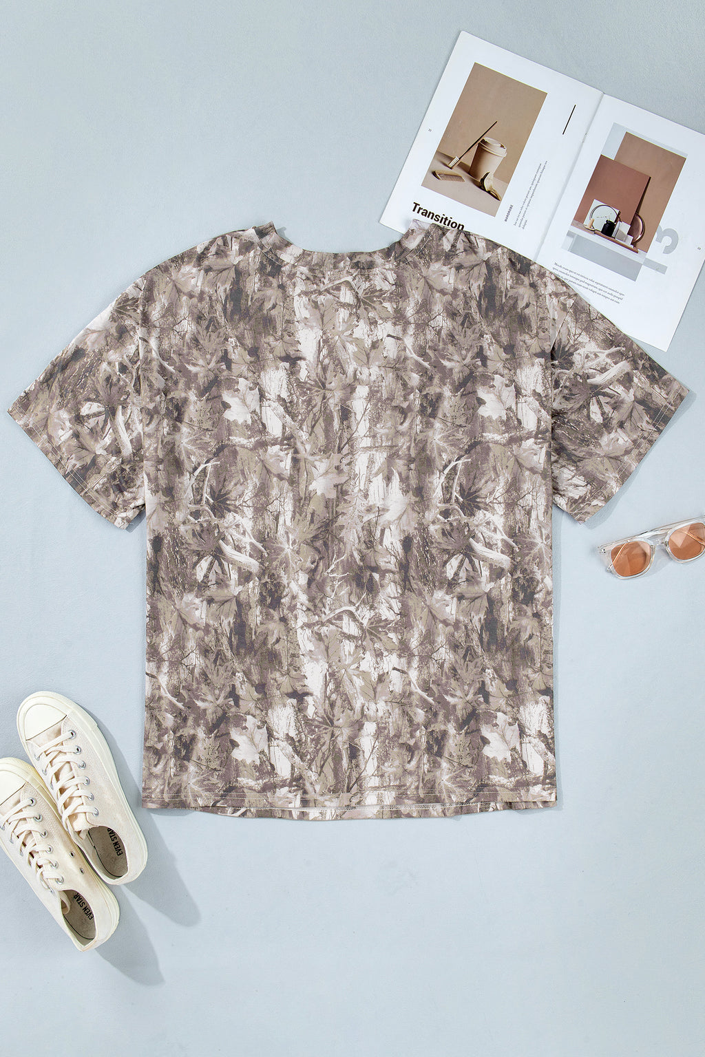 Khaki Plus Size Woodland Camouflage Print T Shirt