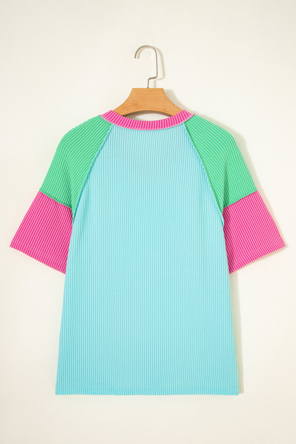 Rose Red Color Block Twisted Ribbed Tee