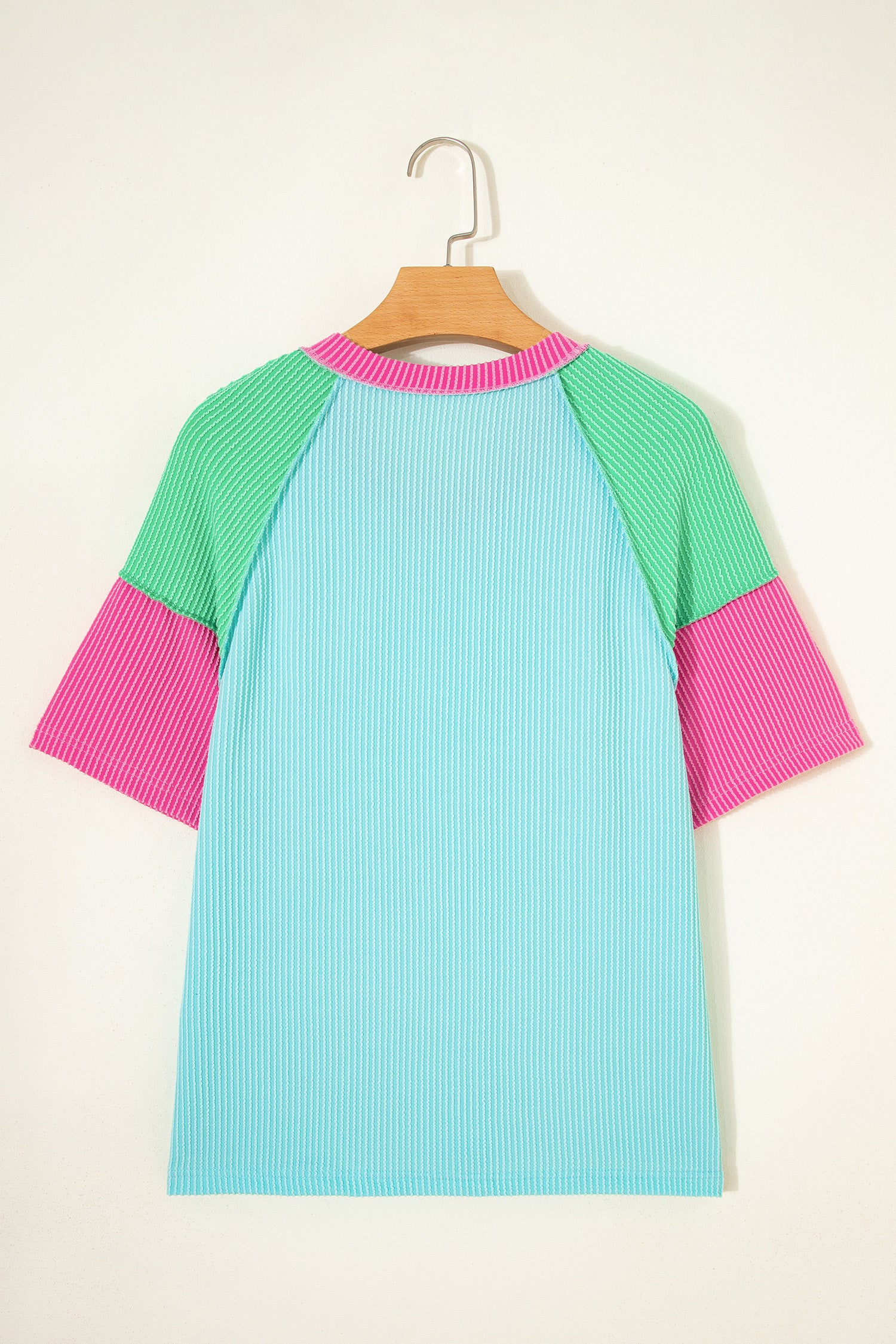 Rose Red Color Block Twisted Ribbed Tee