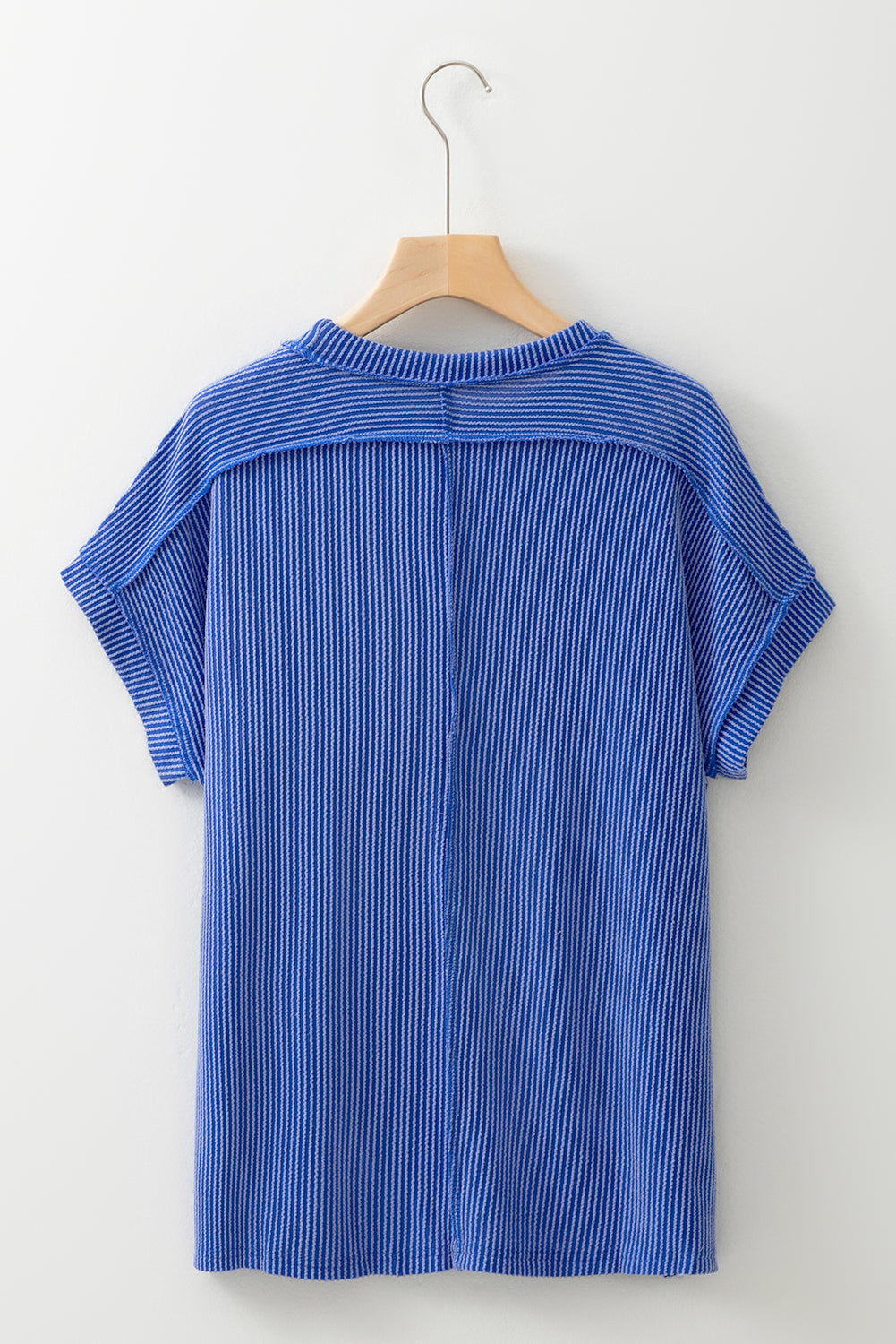 Dark Blue Crinkle Rib Textured Round Neck T Shirt