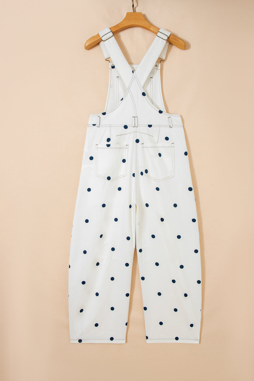 Phalaenopsis Polka Dot Print Bib Pocket Denim Barrel Overalls Jumpsuit