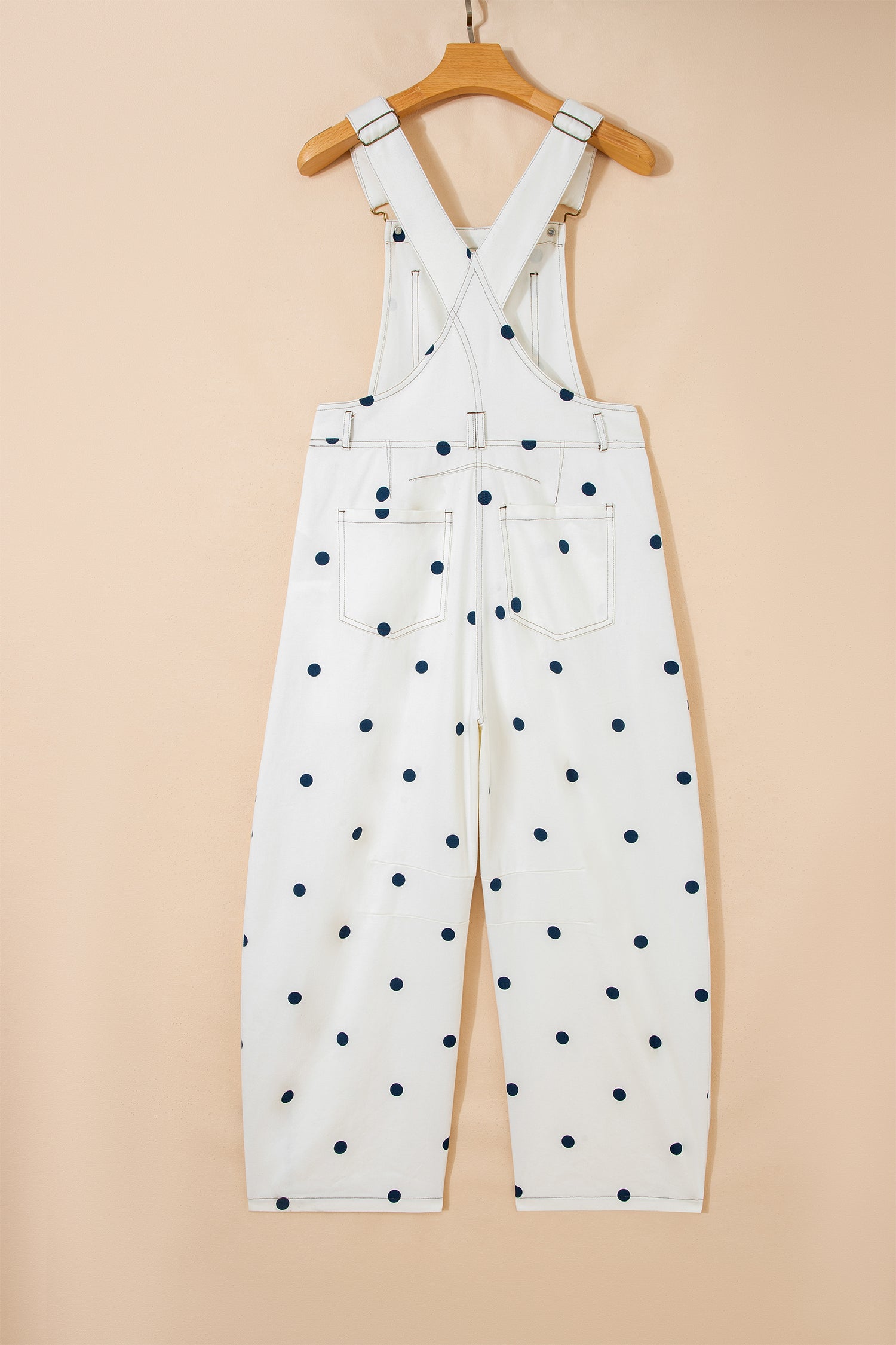 Phalaenopsis Polka Dot Print Bib Pocket Denim Barrel Overalls Jumpsuit