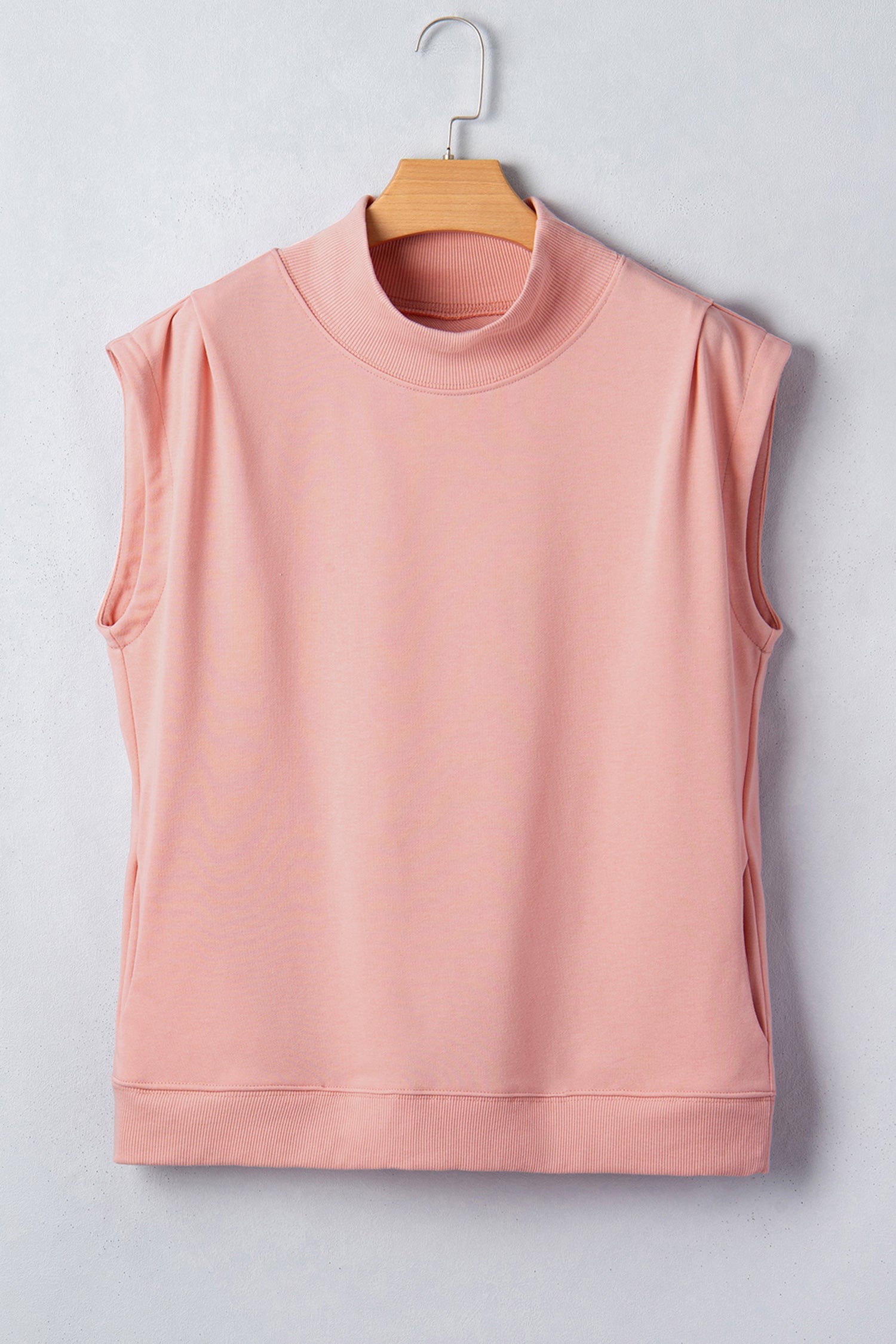 Myosotis Solid Color High Neck Cap Sleeve Loose Top